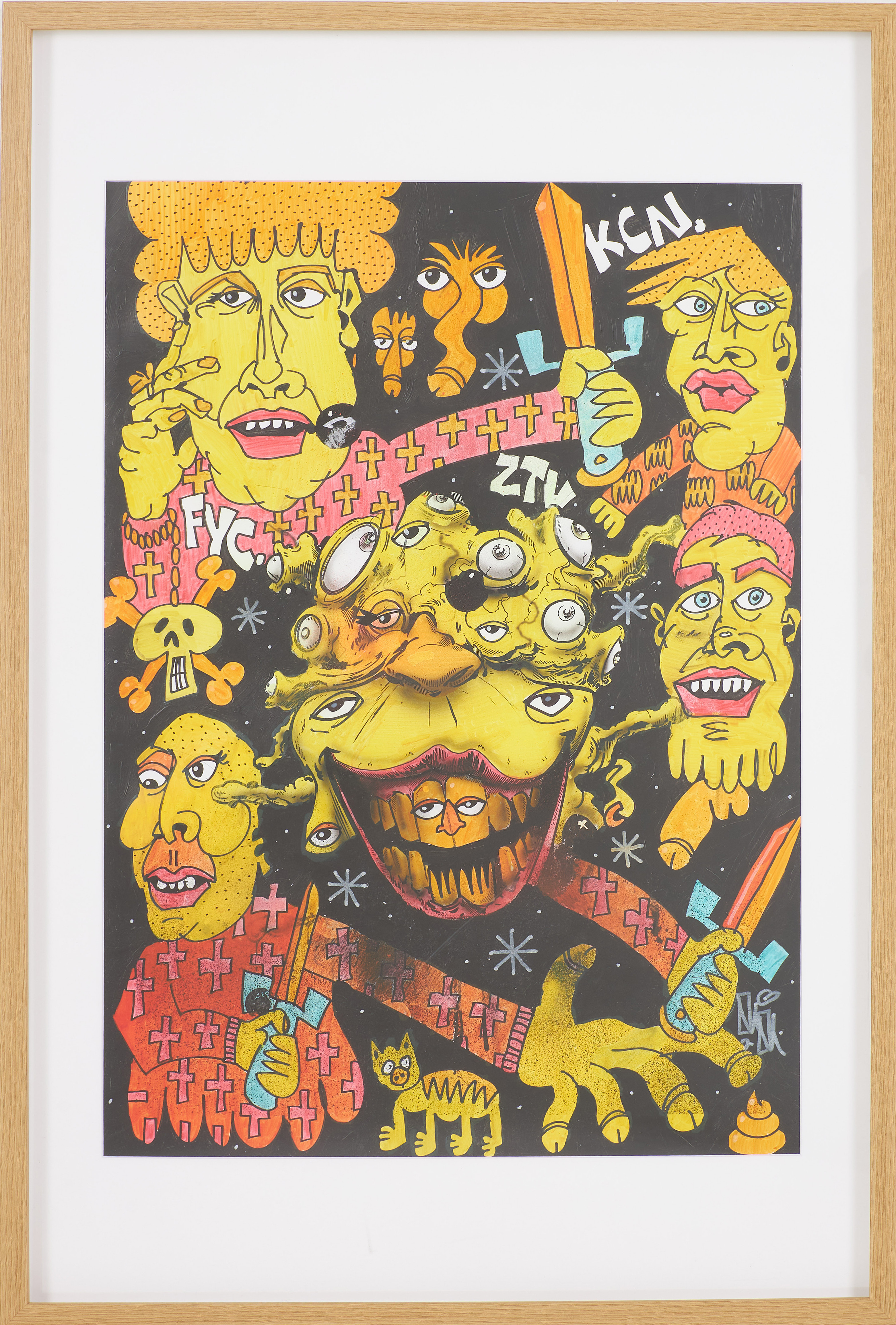 THOMAS "OKOK" GUNNARSSON, GOUGE. Gula ansikten, tusch, akryl samt sprayfärg, signerad.