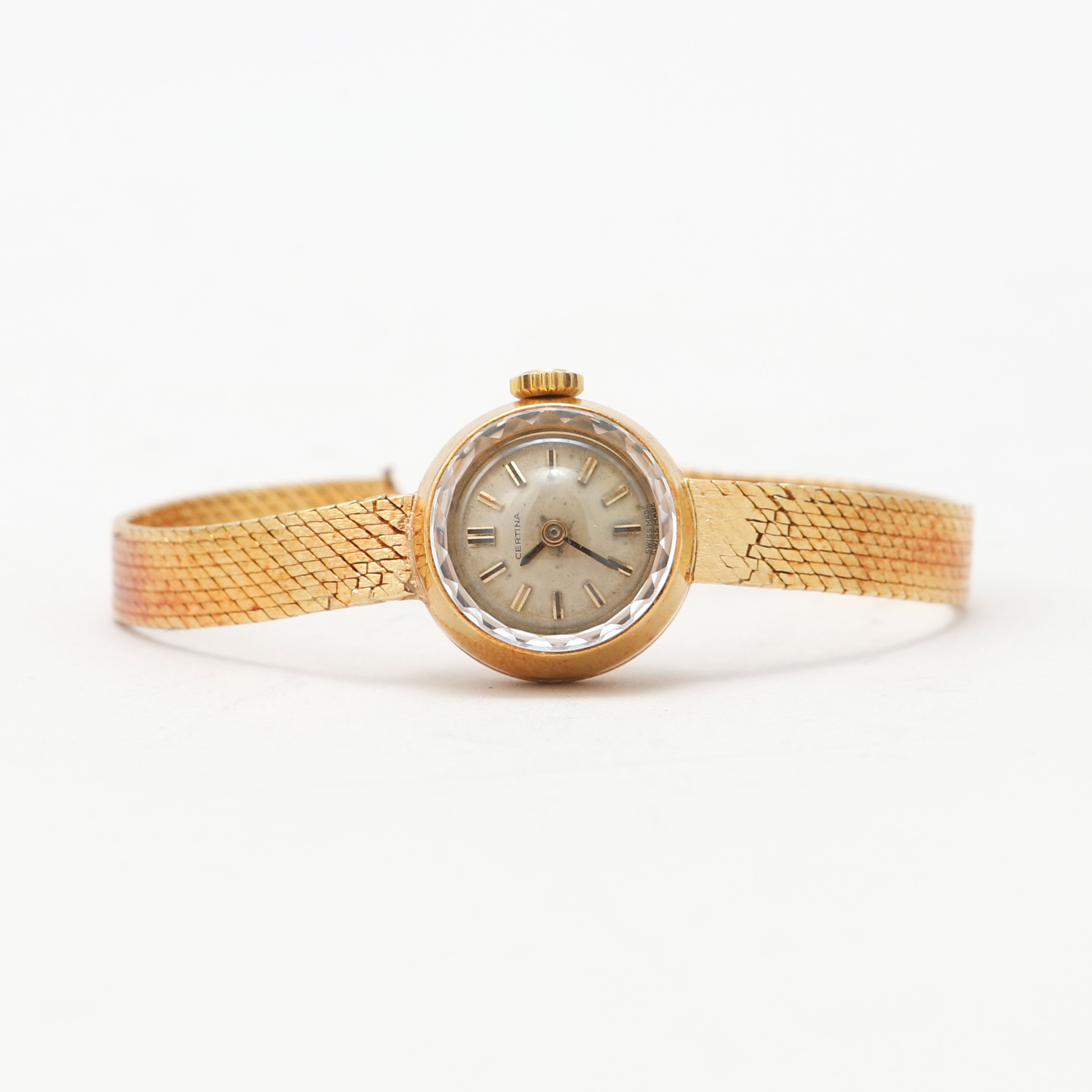 ARMBANDSUR med integrerad länk, Certina, 18k guld, manuell. Totalvikt ca 20,0 g.