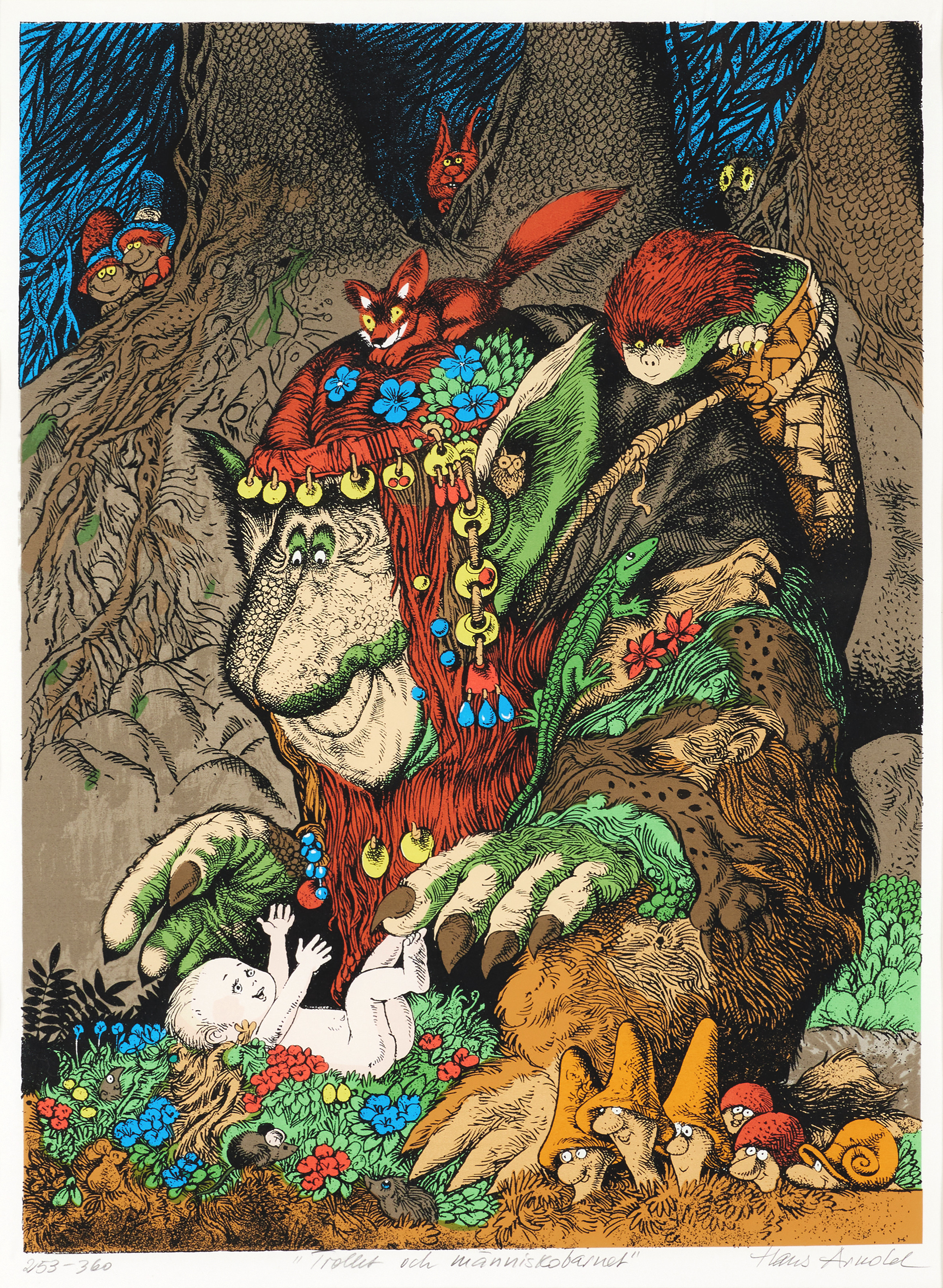 HANS ARNOLD. Trollet och människobarnet, signerad och numrerad 253/360, färglitografi.