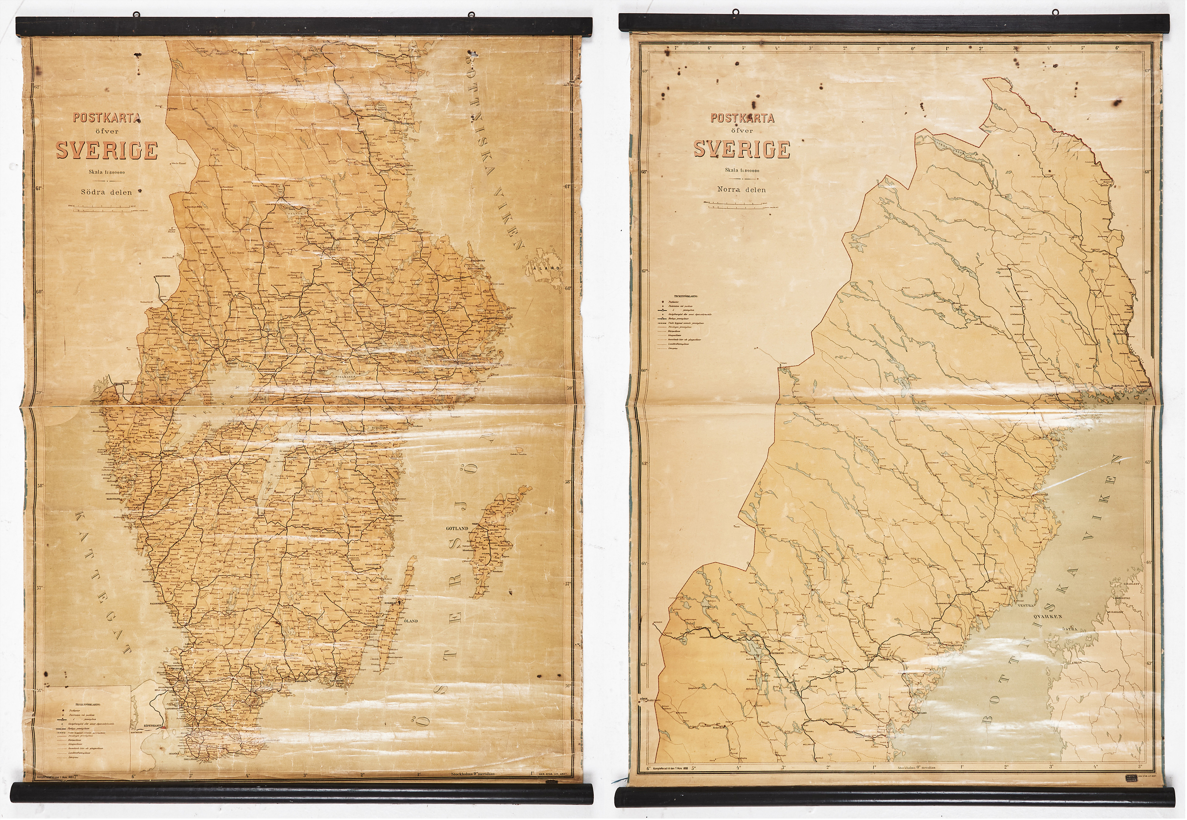 POSTKARTA ÖFVER SVERIGE; 2 delar, P. Hertzogs bokbinderi Stockholm, efter 1893.