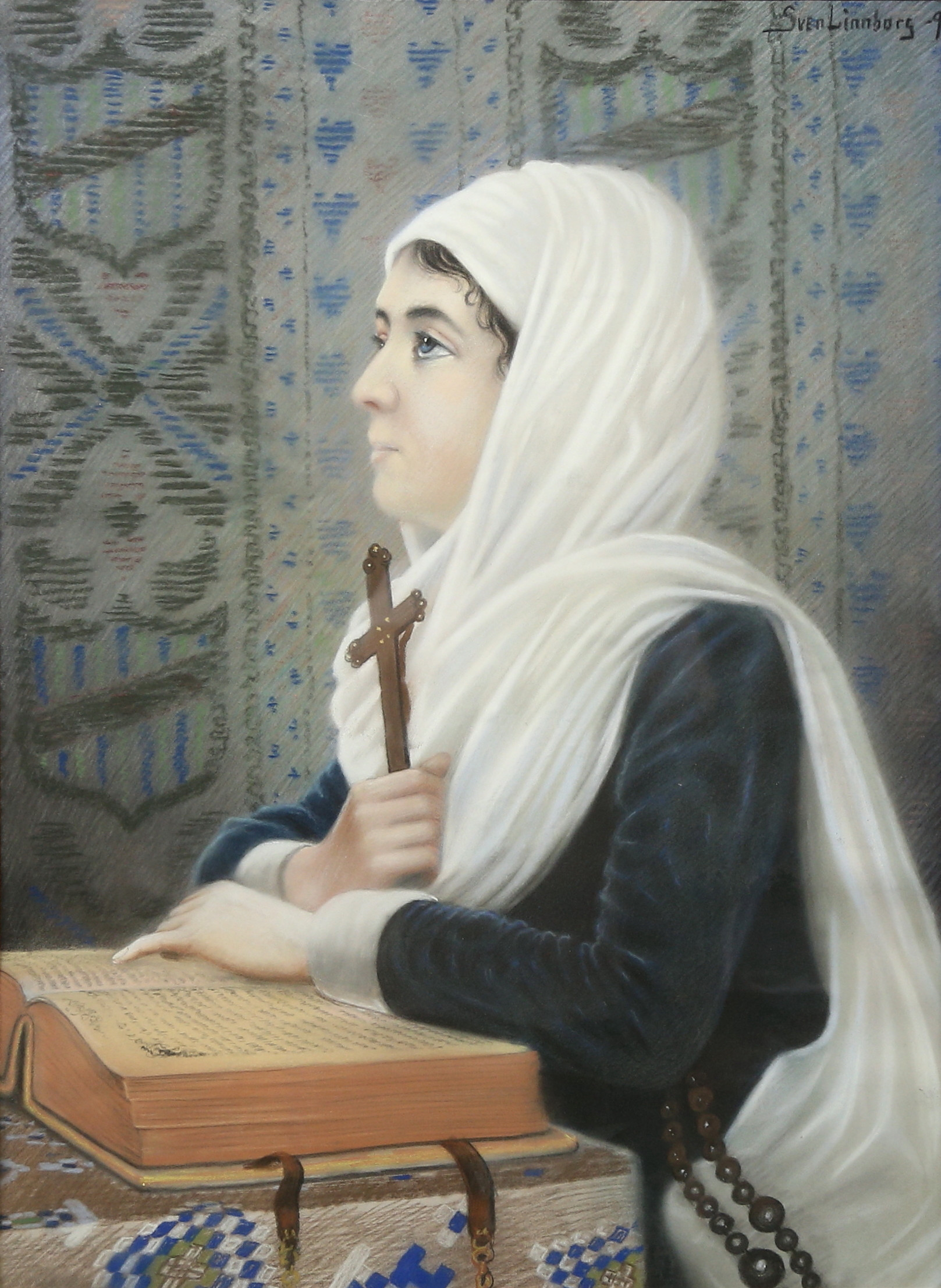 SVEN LINNBORG. Porträtt av ung kvinna, signerad och otydligt daterad.