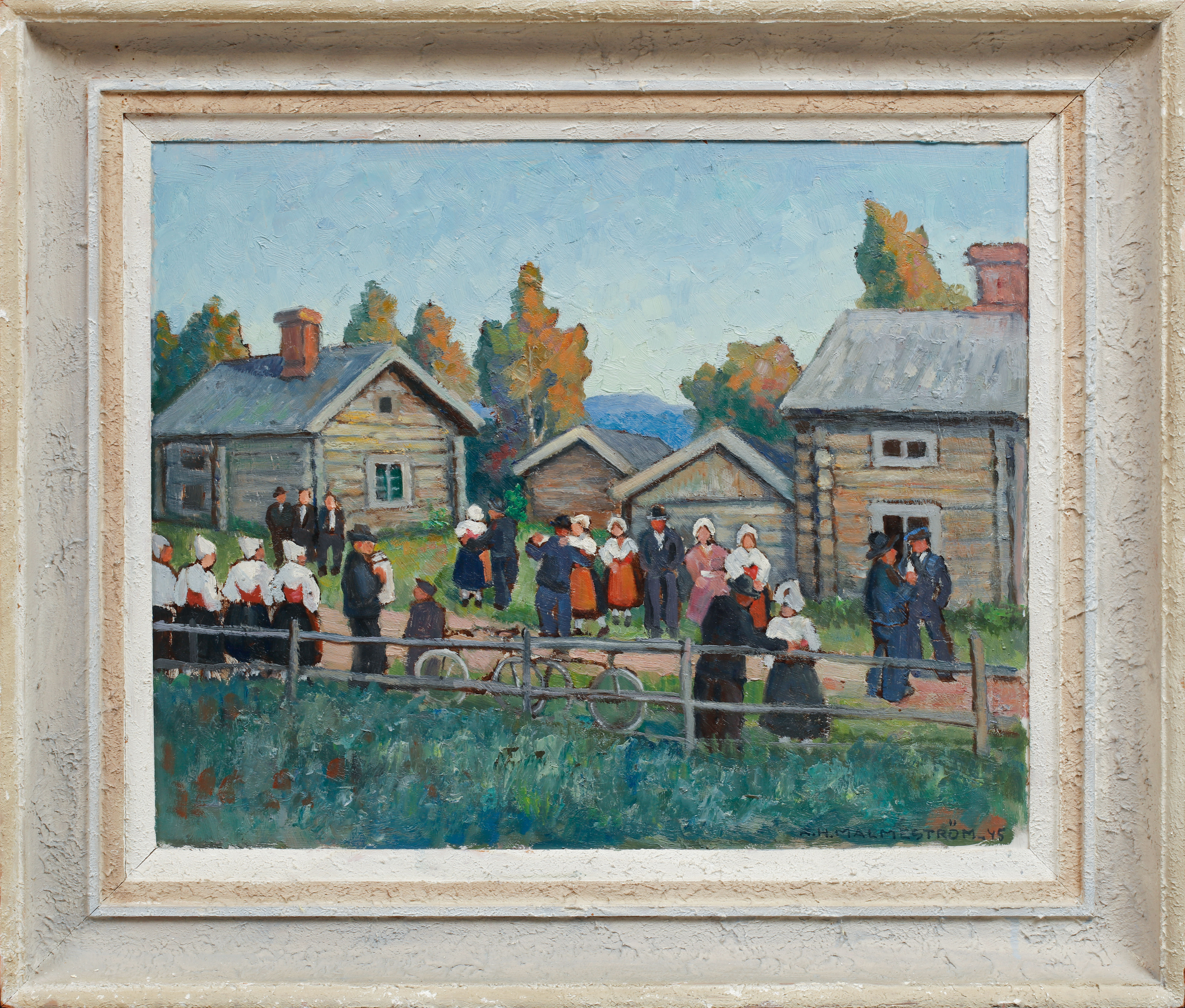 AKKE HUGH  MALMESTRÖM. "Lördagskväll" Siljansnäs. Olja på pannå, signerad och daterad -45.