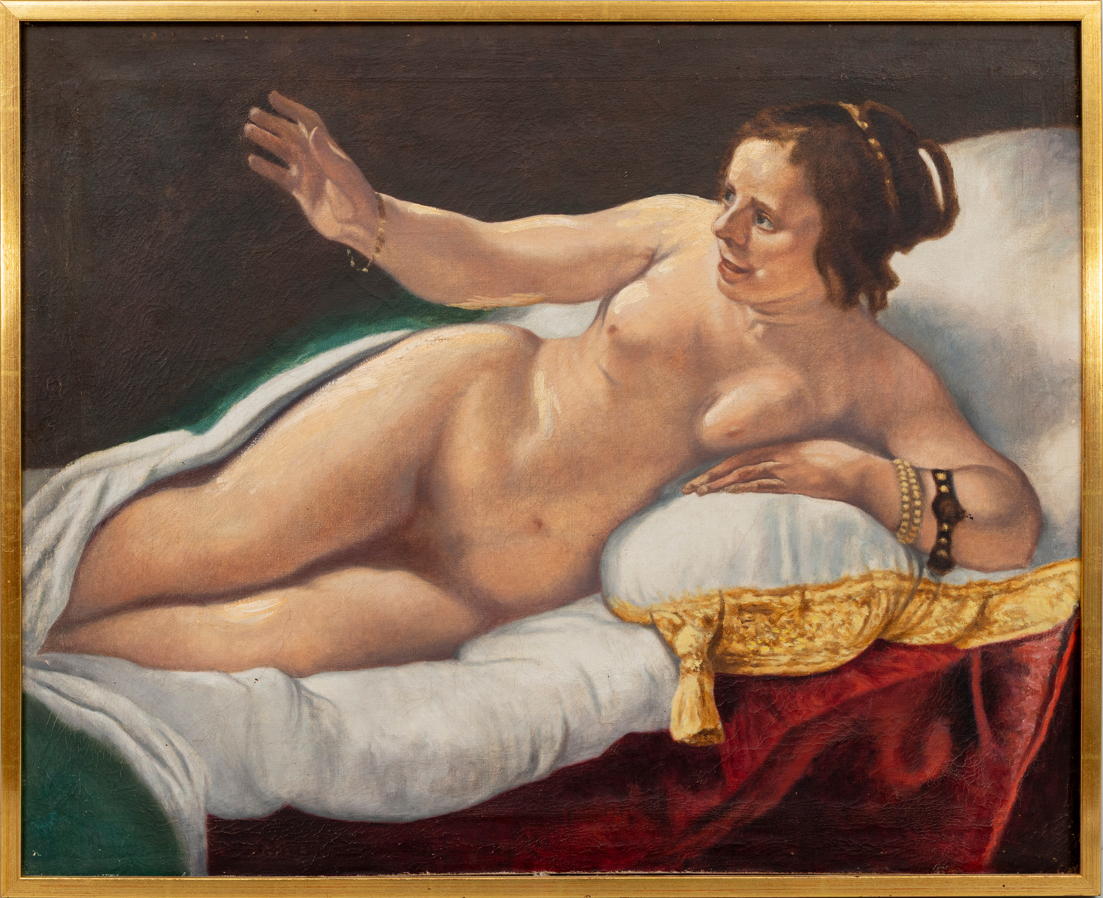 KARL (KALLE) "XYLOGRAFEN" ANDERSSSON (1853 -1942). Liggande kvinna på chaise longue, ej signerad, äkthetsstämpel a tergo.