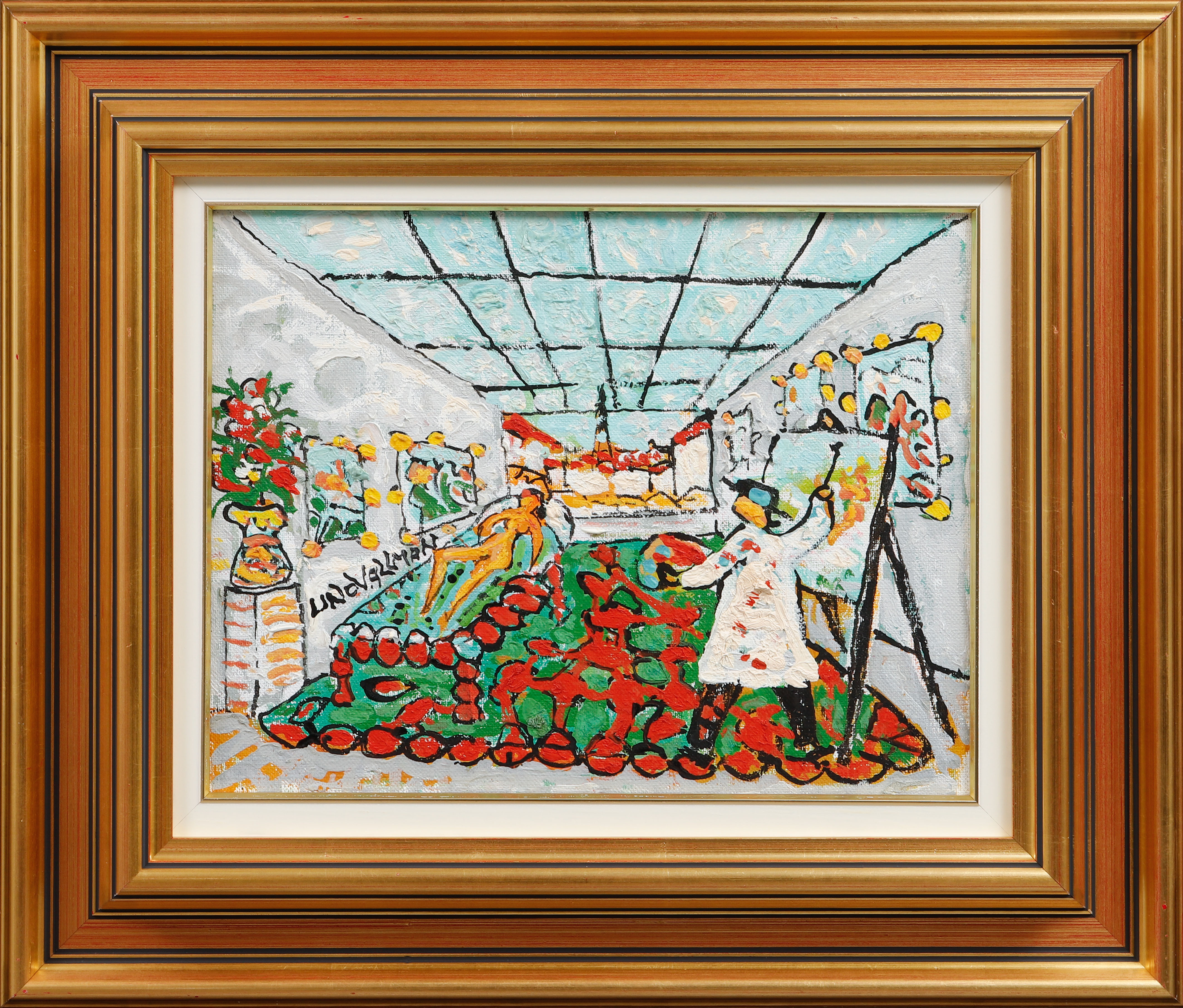 UNO VALLMAN. Konstnärsateljé, olja på duk, signerad.