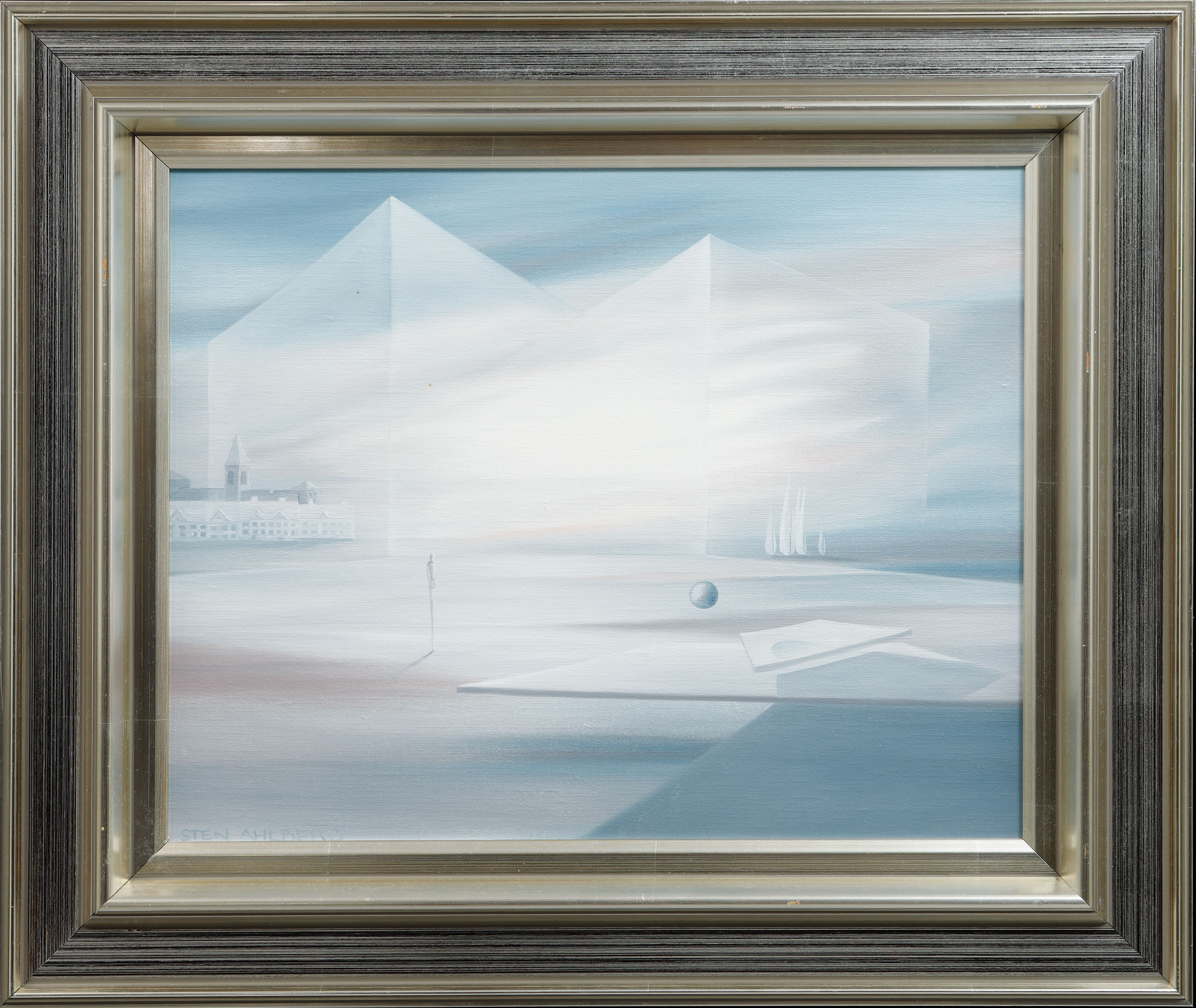 STEN  AHLBERG. "En morgon vid stranden", Olja på duk, signerad.