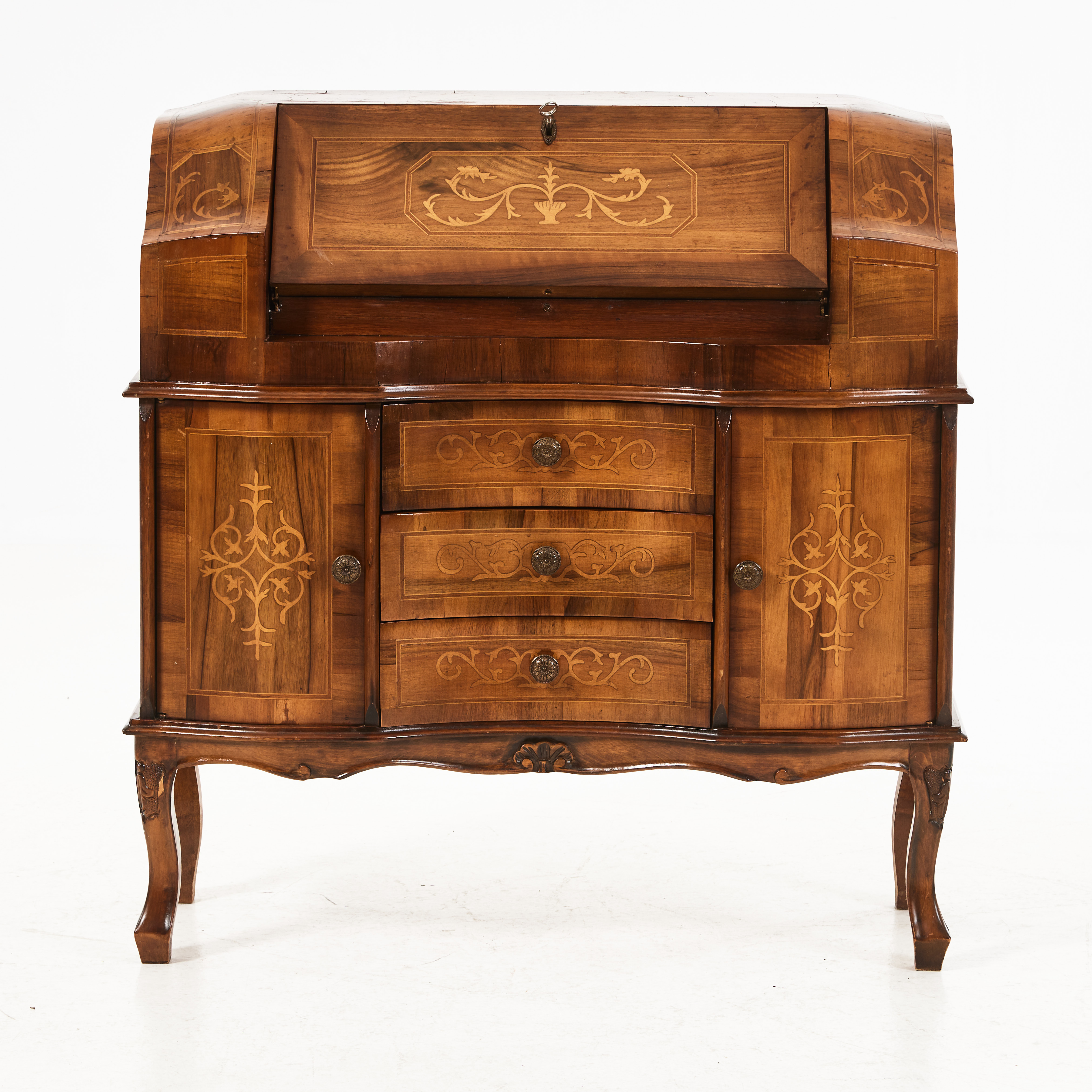 SEKRETÄR, rokokostil, 1900-talets senare hälft, mahognyfanér med intarsiadekor.