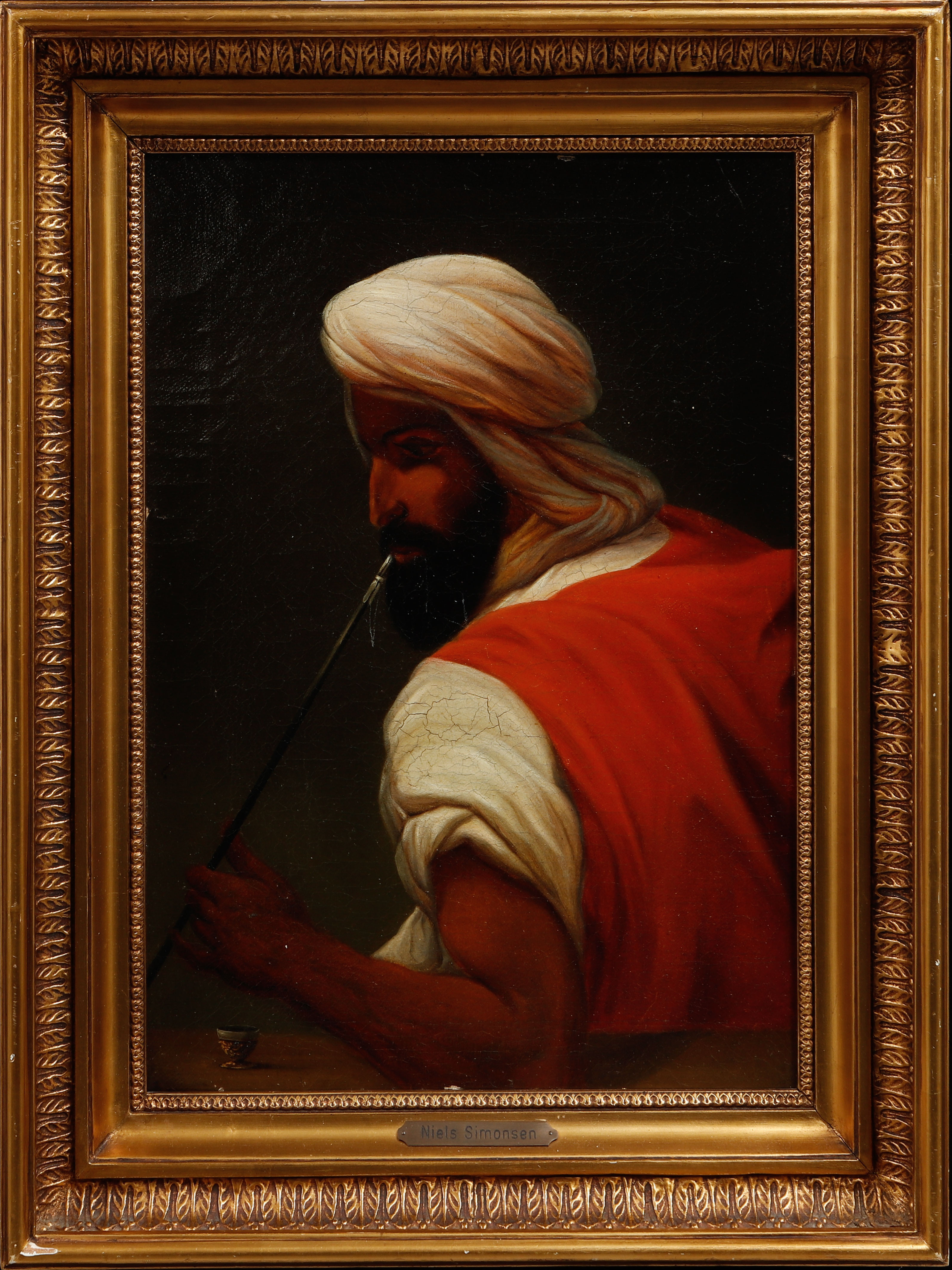 OKÄND KONSTNÄR. Piprökande man. Olja på duk 1800-tal.