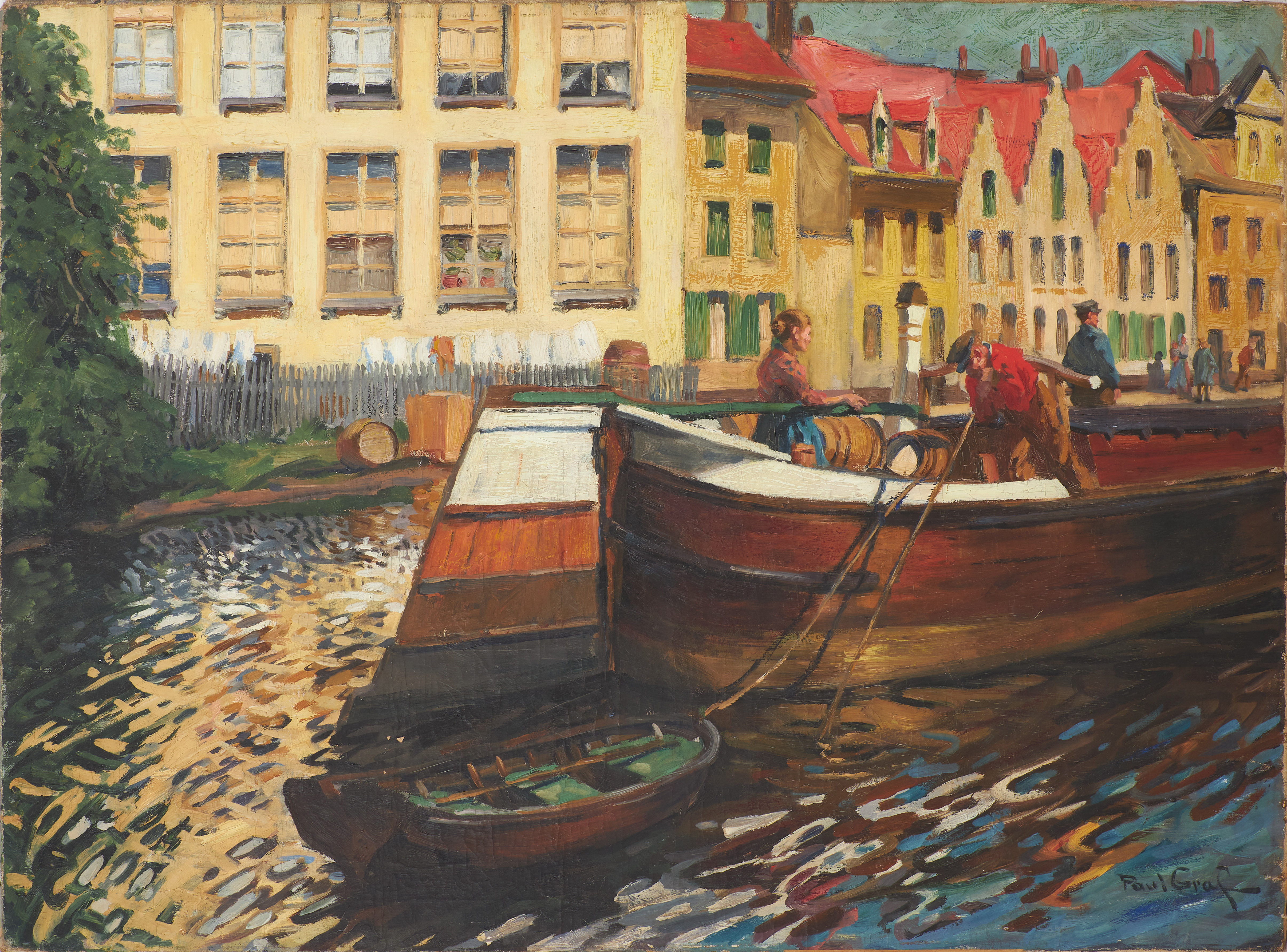 PAUL GRAF (1866- 1903). Hamnmotiv från Bruges/Brygge, olja på duk, signerad, etikett á tergo.