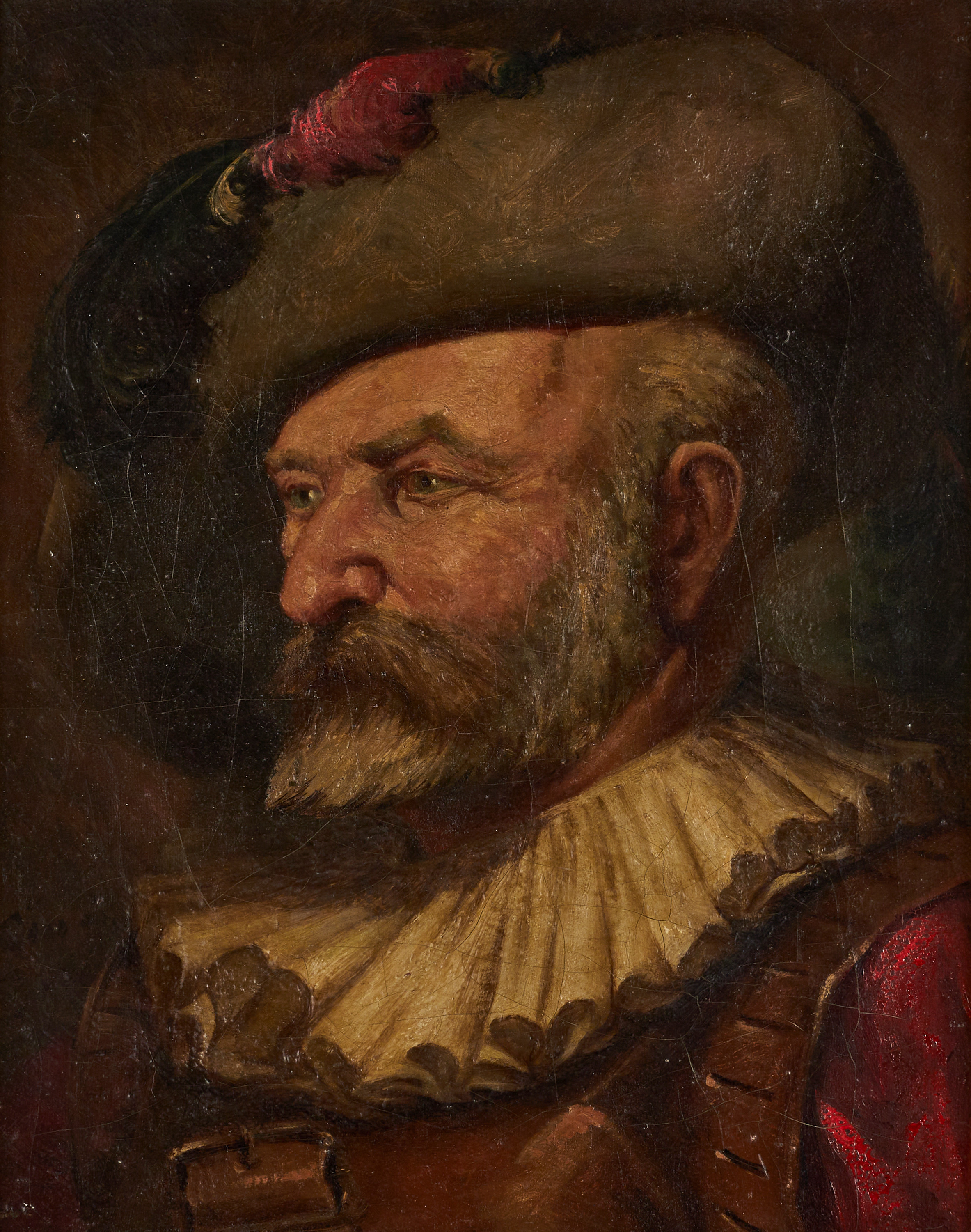 OIDENTIFIERAD KONSTNÄR, 1800-tal, man med huvudbonad, olja på duk.