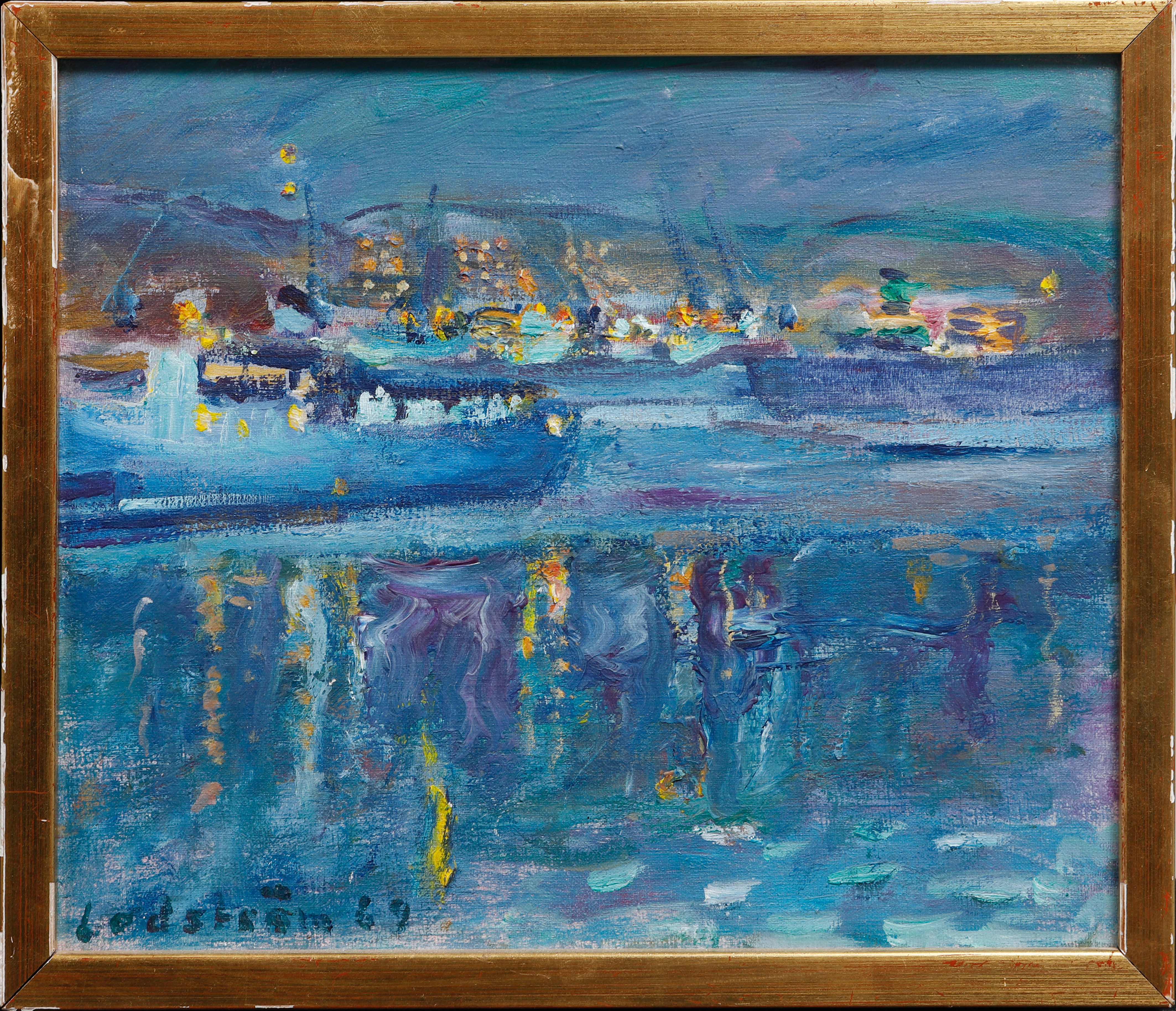 GEORG LODSTRÖM. Hamnbild, olja på duk, signerad och daterad -69.