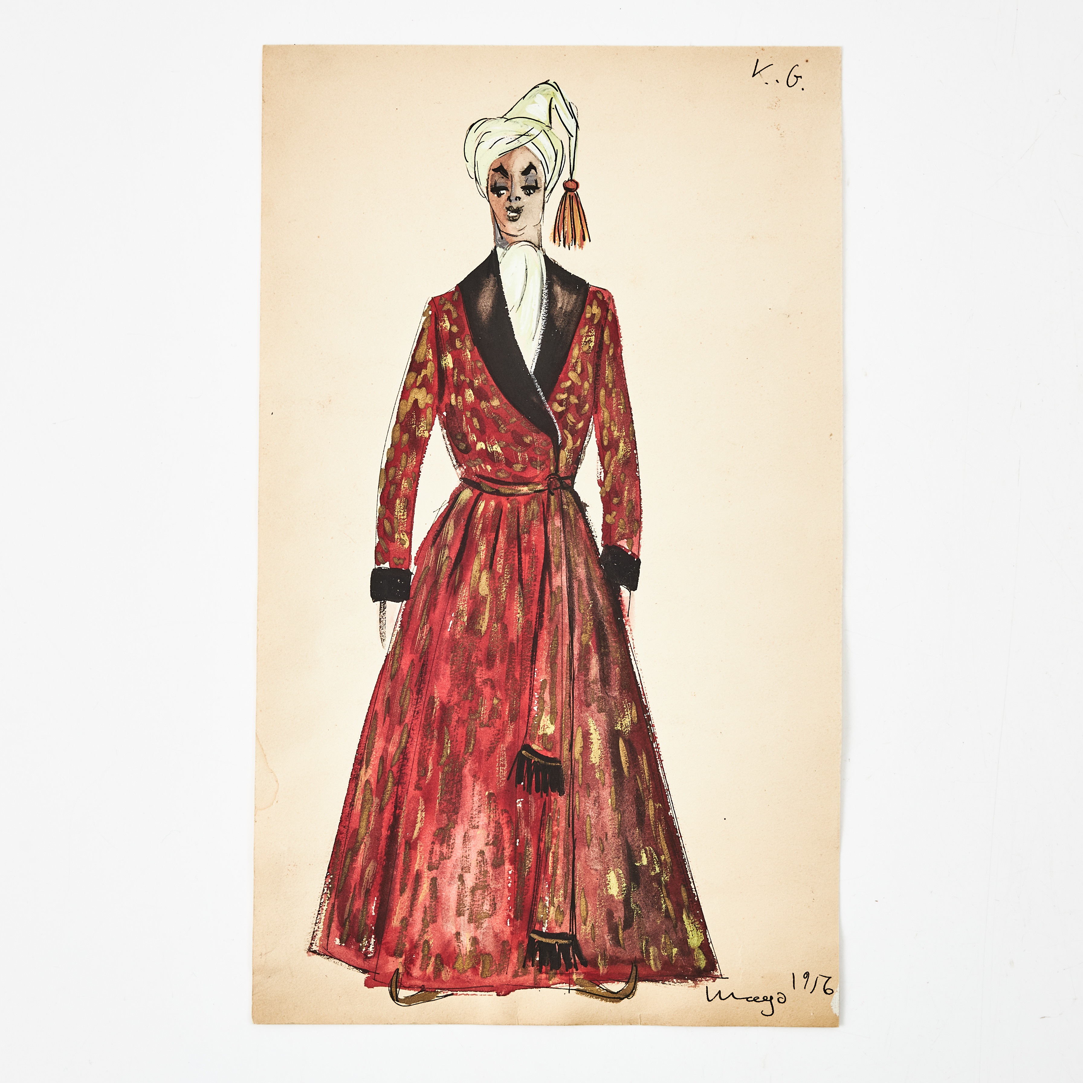 MAX MAGO GOLDSTEIN (1925-2008). Dräktskiss, blandteknik på papper, signerad och daterad 1956.