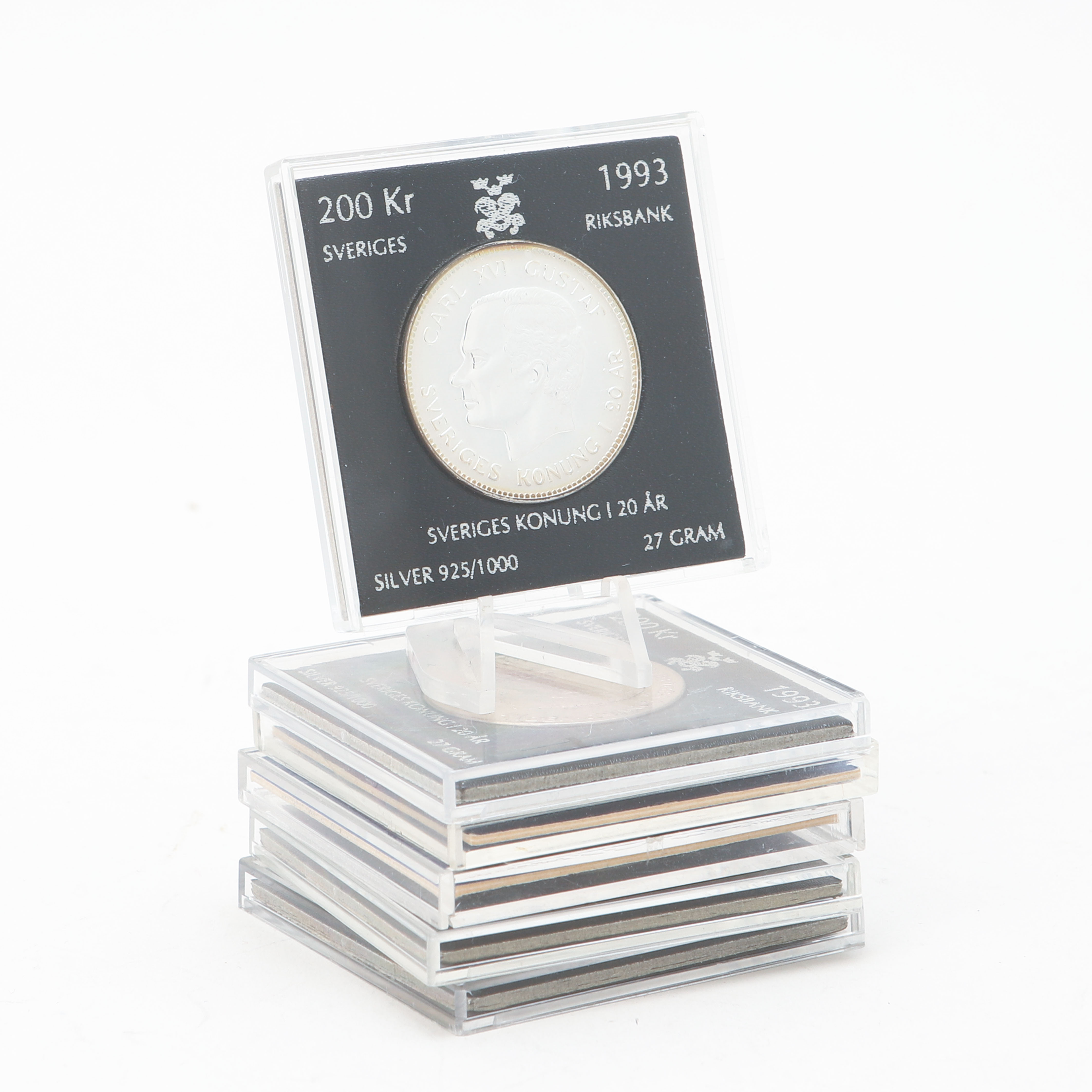 SILVERMYNT, 6 st, sterlingsilver. Vikt ca 27 g vardera.