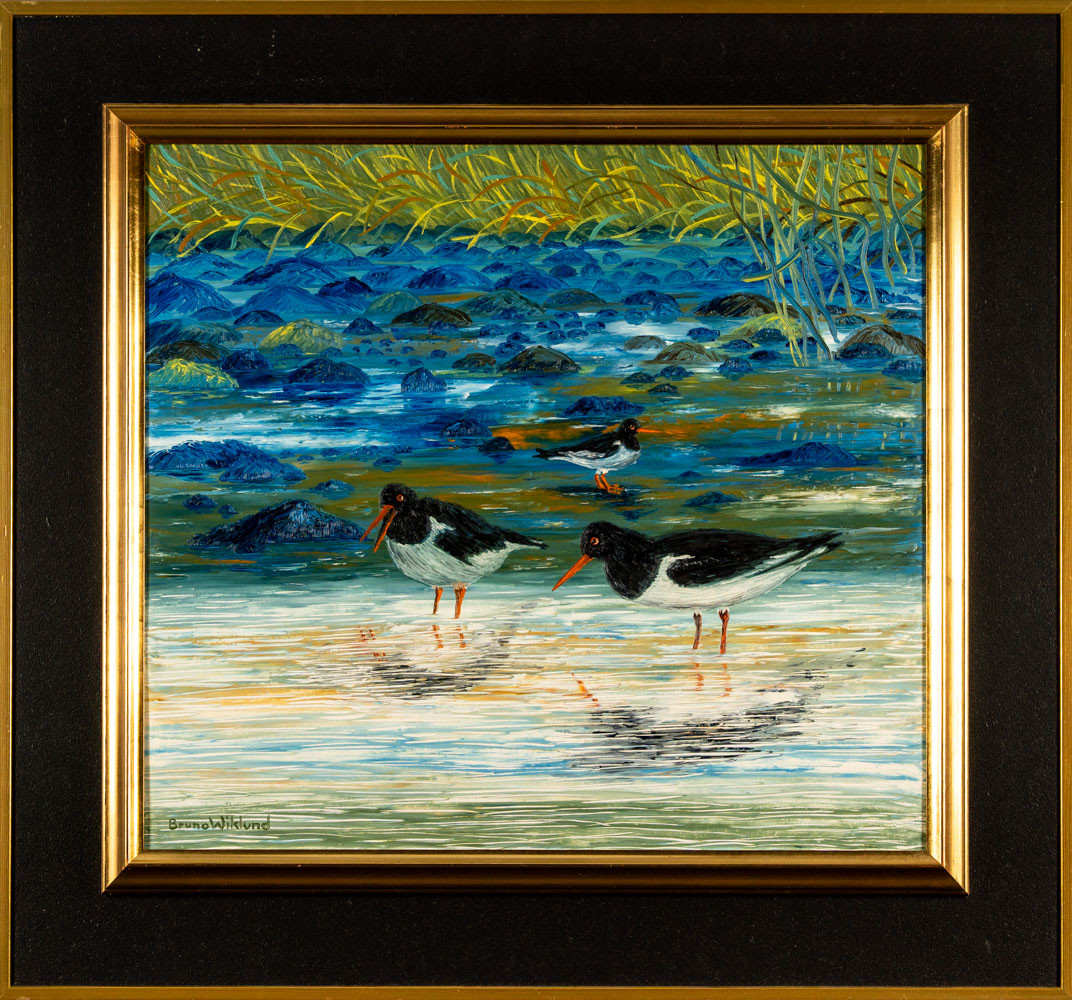 BRUNO WIKLUND. Olja på duk, "Strandskator på Kjöllefjord", Signerad.