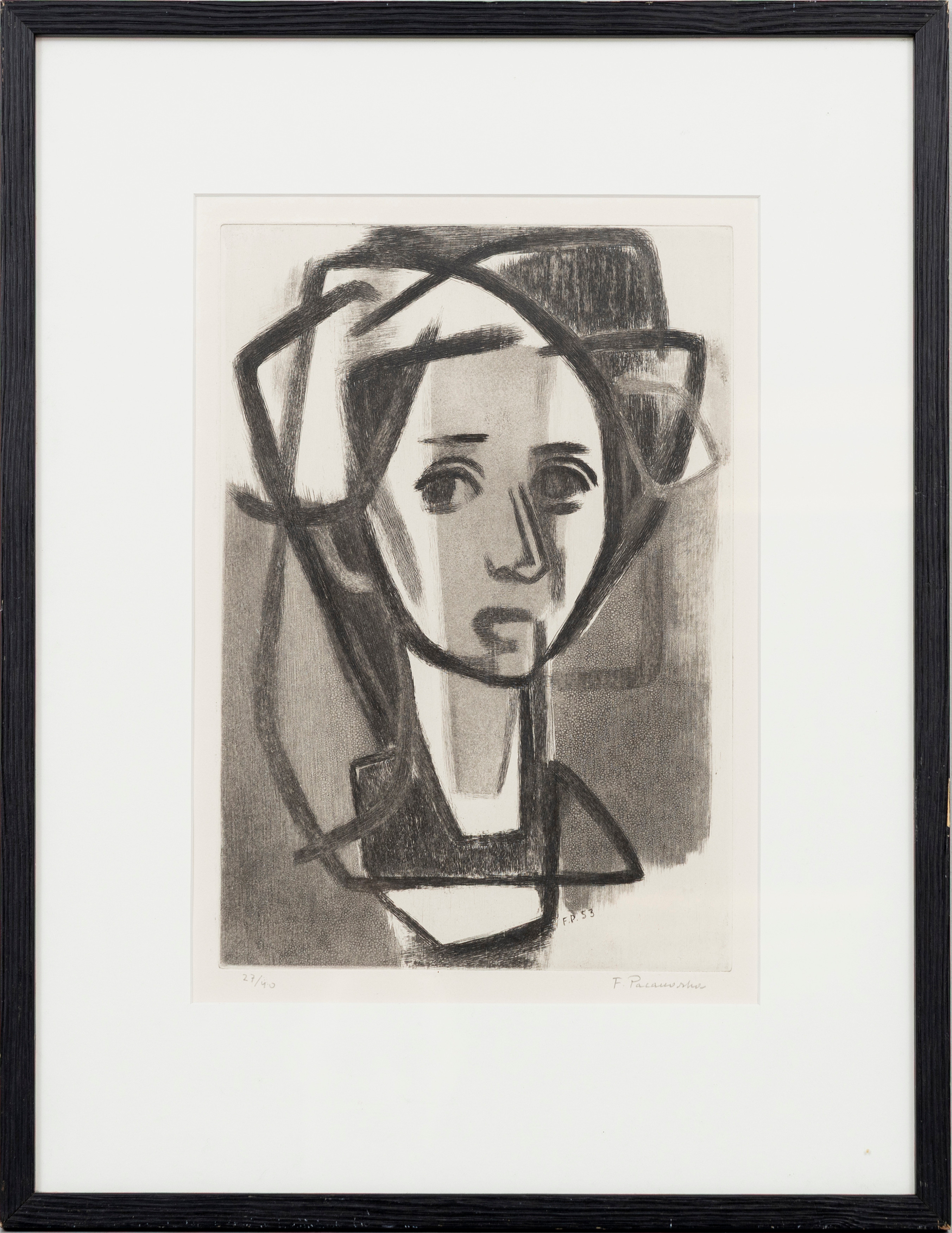 FELICIA PACANOWSKA (POLEN 1907-2002). Porträttkomposition, etsning, signerad, F. Pacanowska, och numrerad 27/40.