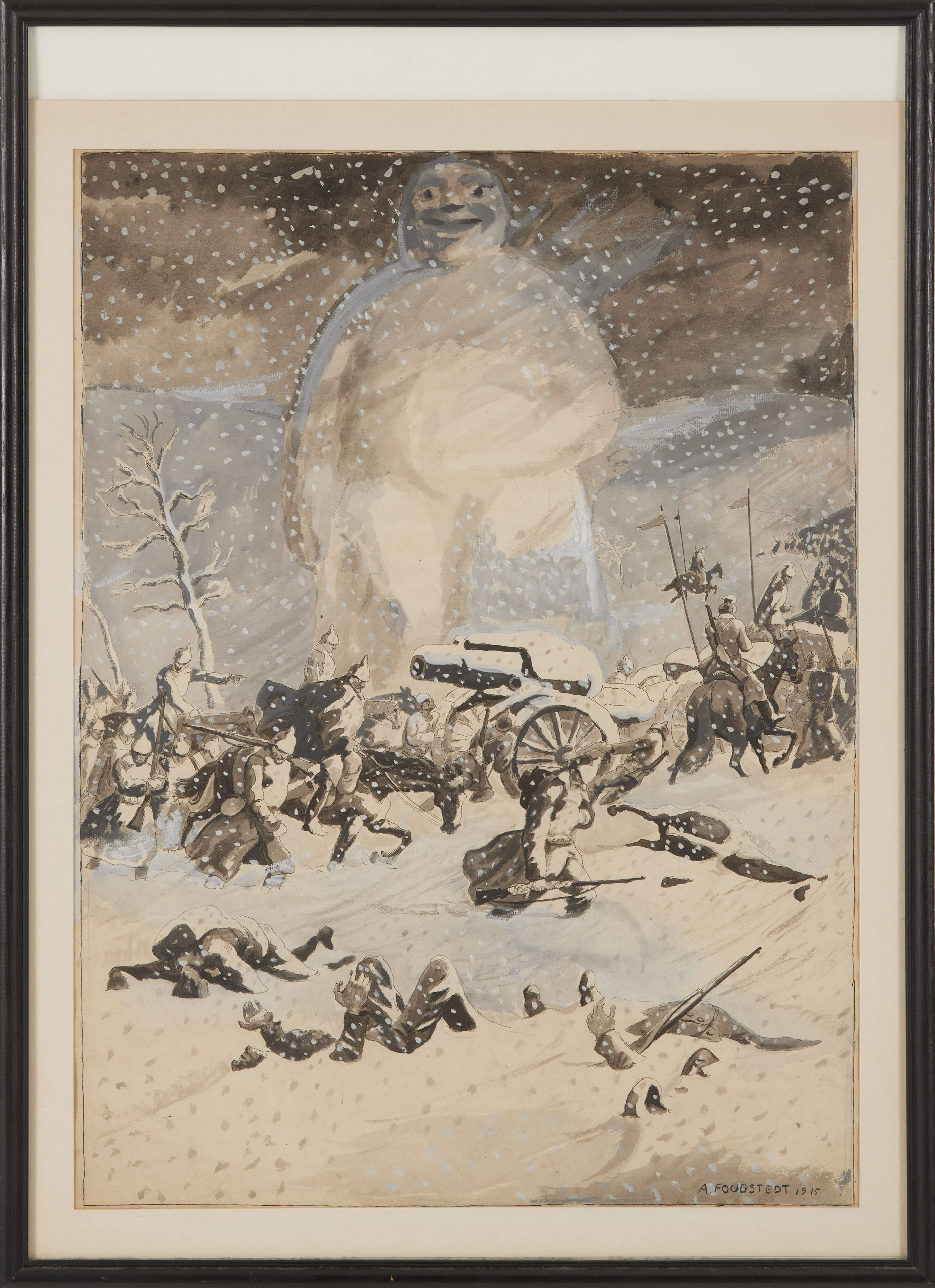 ARVID FOUGSTEDT. Vintermotiv, blandteknik på papper, signerad, daterad 1915.