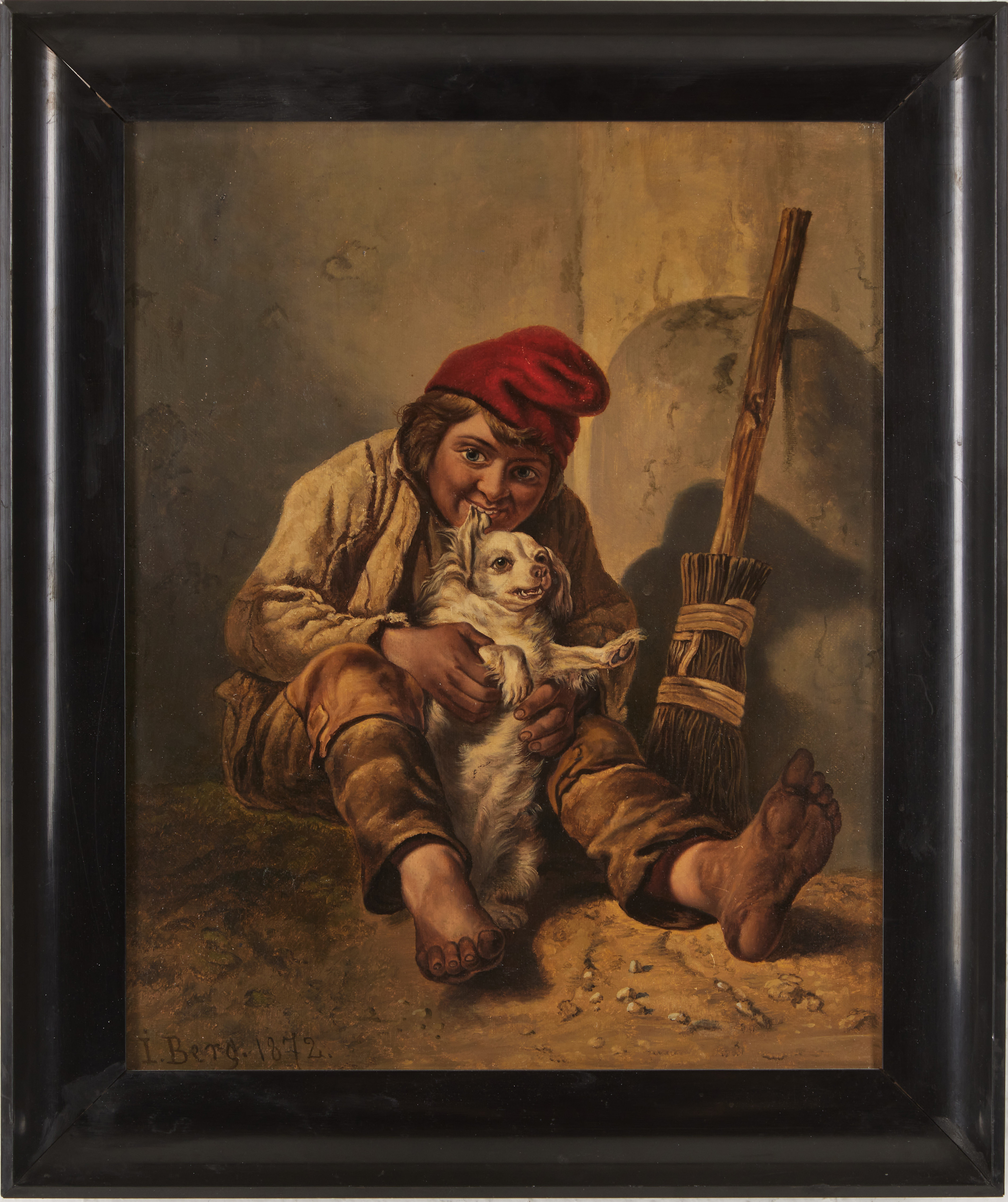 ADOLF JULIUS BERG (1820-1876). Pojke med hund, olja på duk, signerad, daterad 1872.
