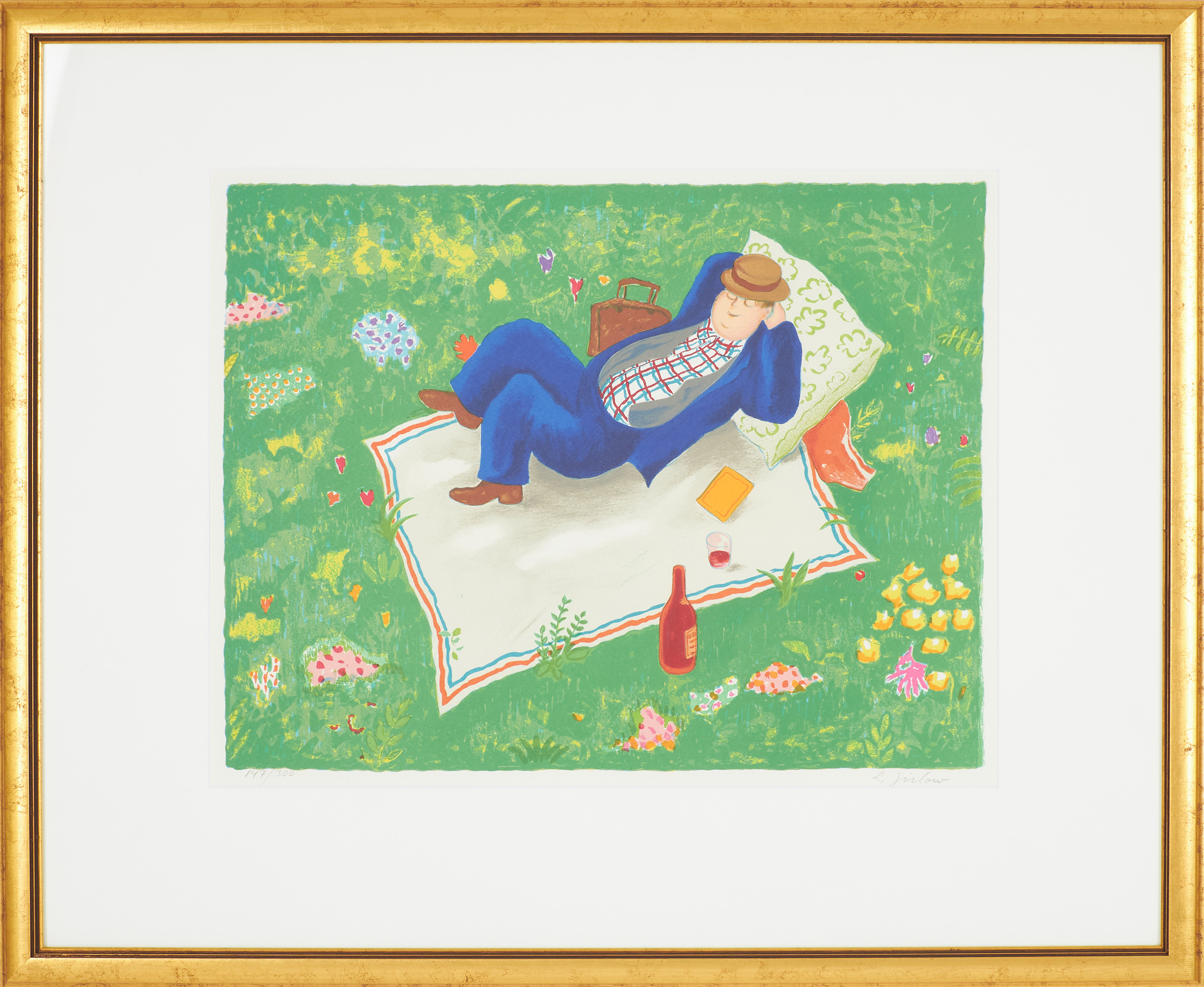 LENNART JIRLOW. Man vilandes på filt, färglitografi, signerad och numrerad 147/300.