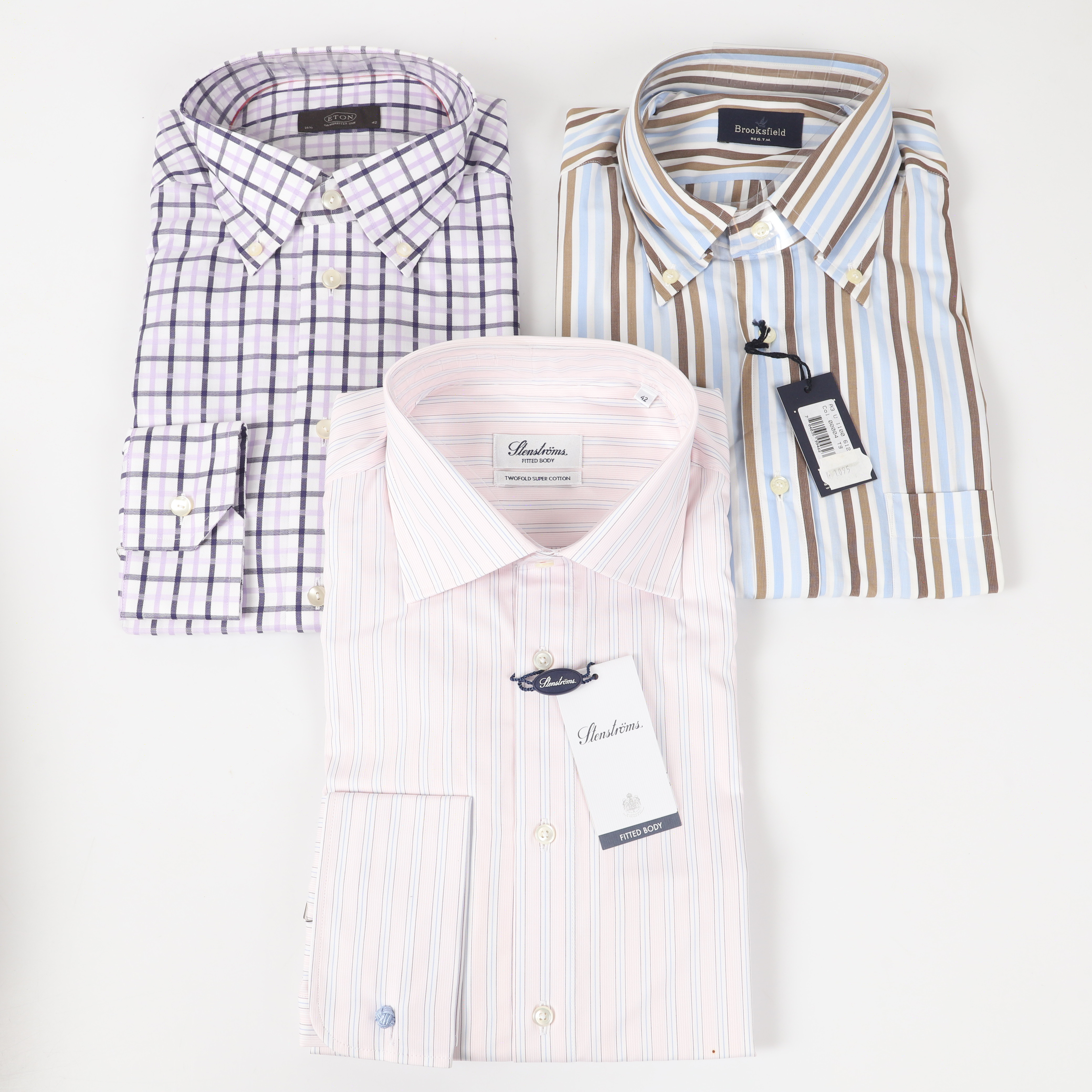 SKJORTOR, 3 stycken, bomull, Eton, Stenströms samt Brooksfield.
