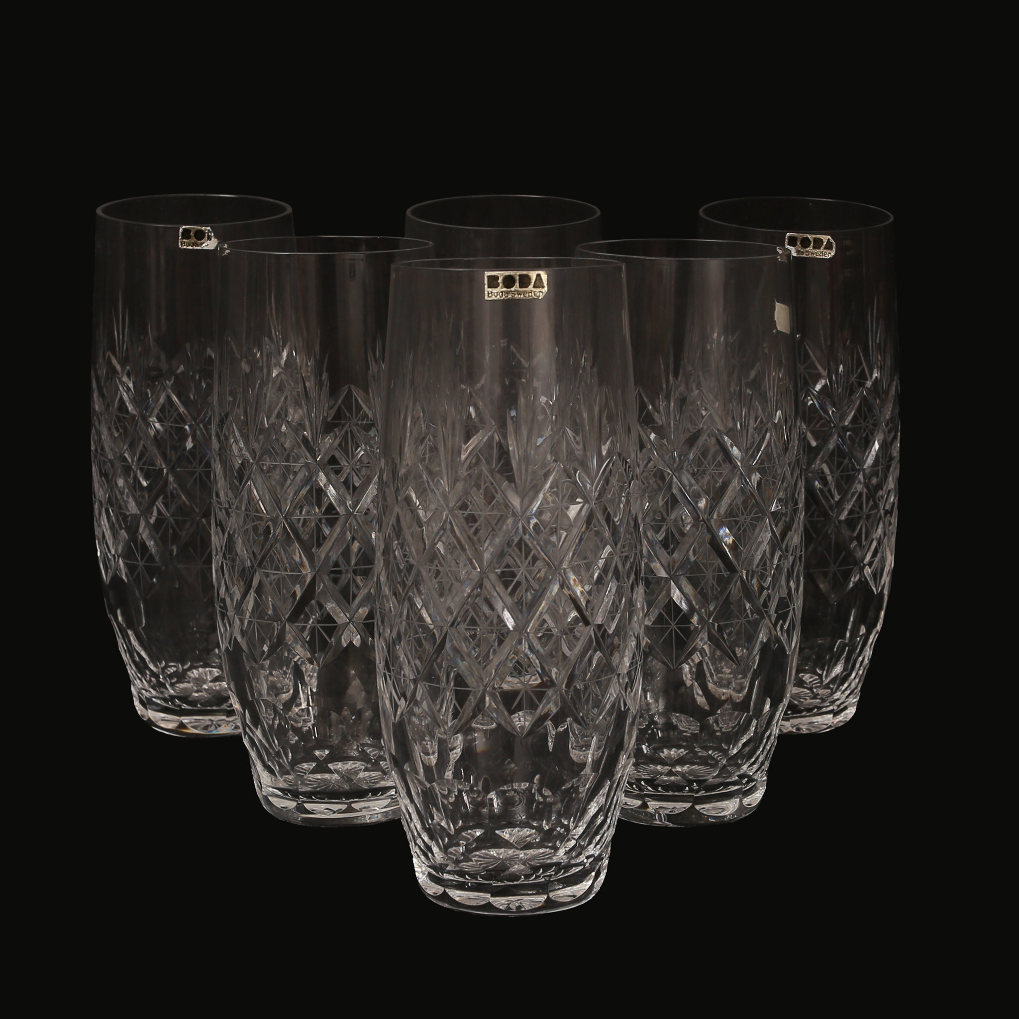 FRITZ KALLENBERG. Grogglas, "Pompadour" ananasslipade, 6 stycken, signerade Boda.