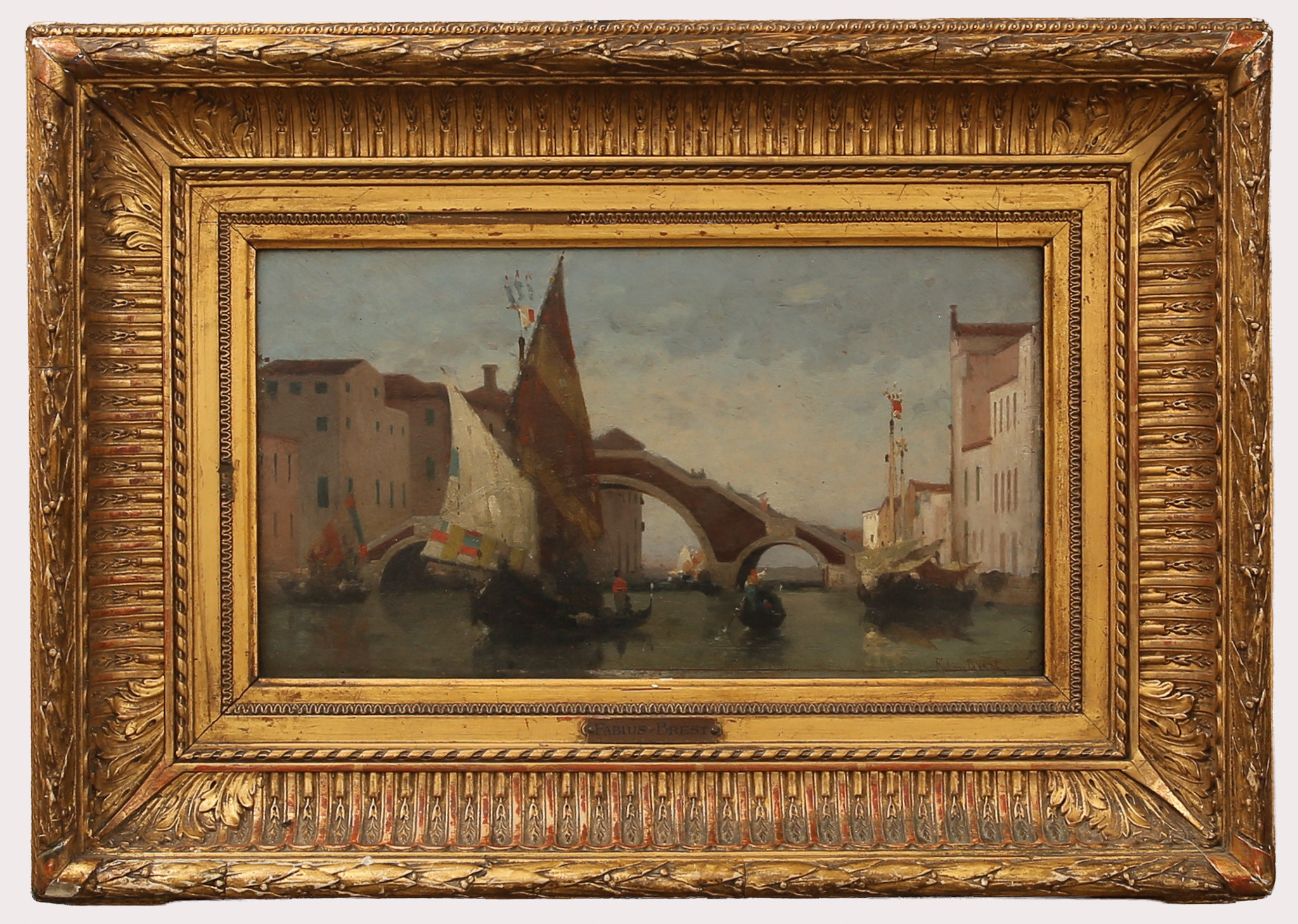 FABIUS BREST 1823-1900. Olja på pannå, kanalmotiv Venedig, signerad.