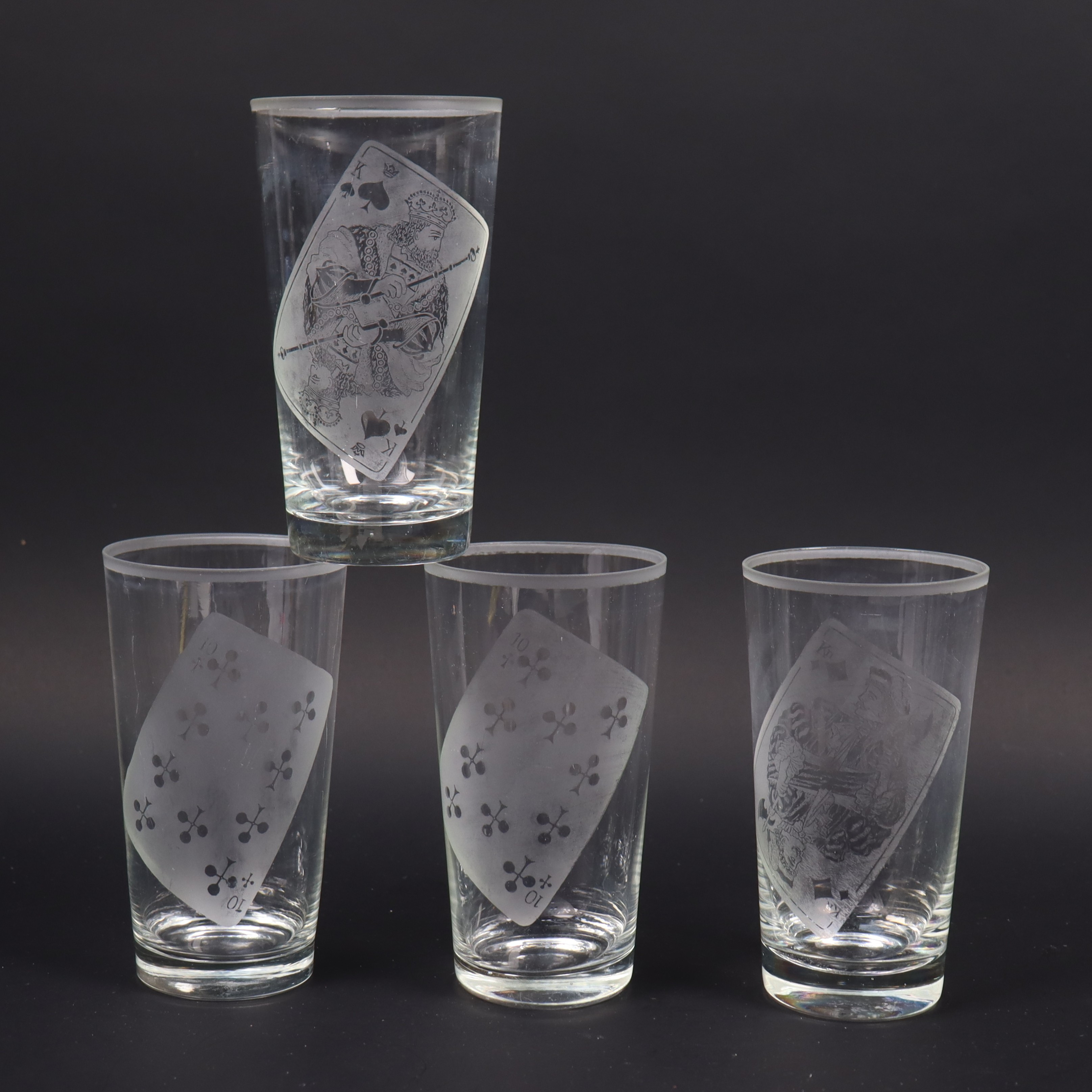 GROGGLAS, Trelleborgs Glasbruk, etsad spelkortsdekor, 4 st.