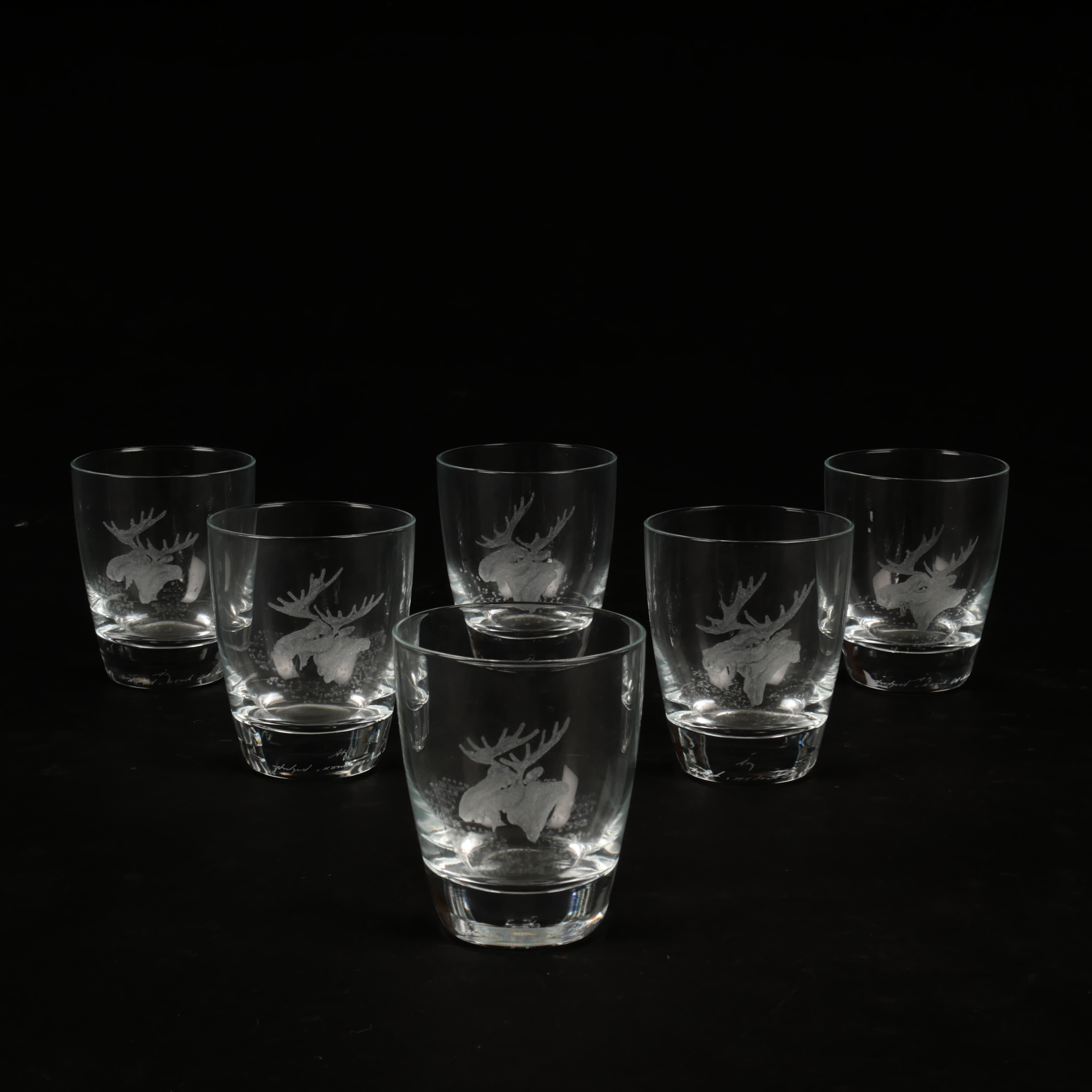 WHISKYGLAS, 6 st, med älghuvud, Books kristall, Kosta.