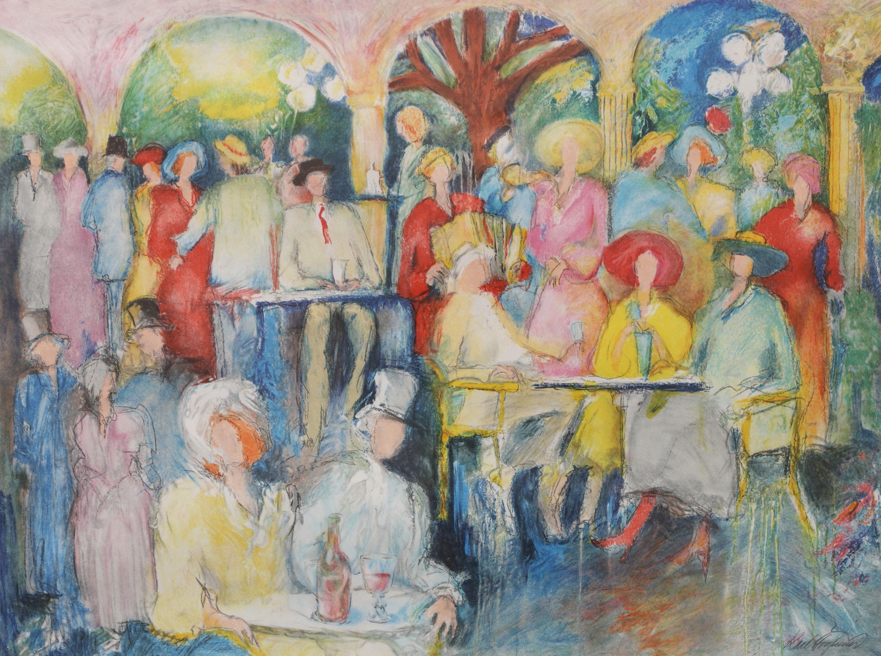 KARL HÖGLUND. Uteservering, färglitografi, signerad och numrerad 239/290.