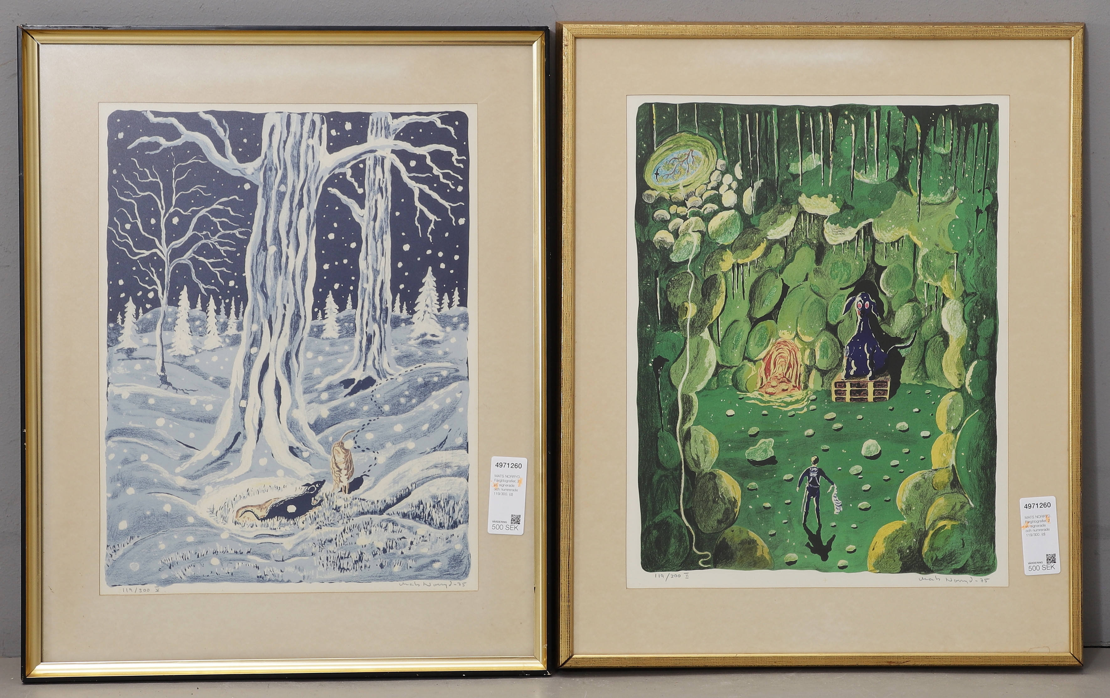 MATS NORRYD. Färglitografier, 2 st, signerade och numrerade 119/300.