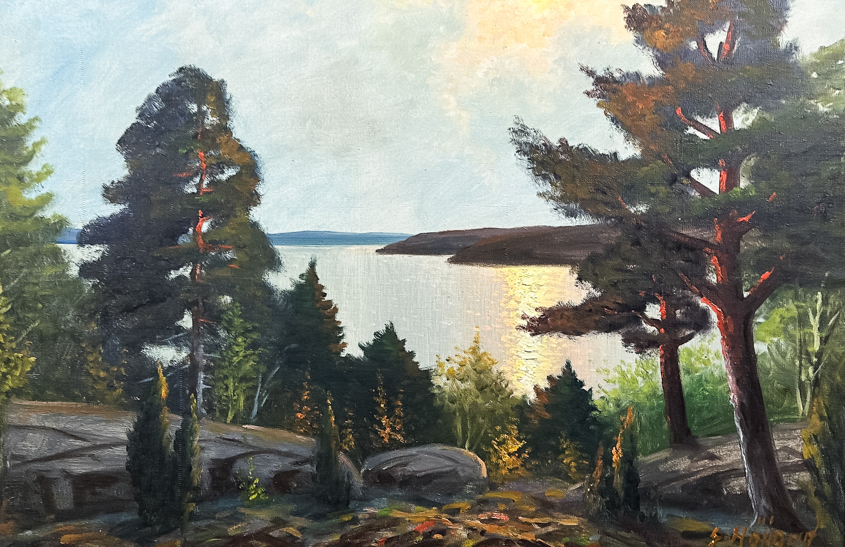 SVEN-ERIK HÖJLAND. OLJA PÅ DUK, "Landskap med vattendrag", signerad.