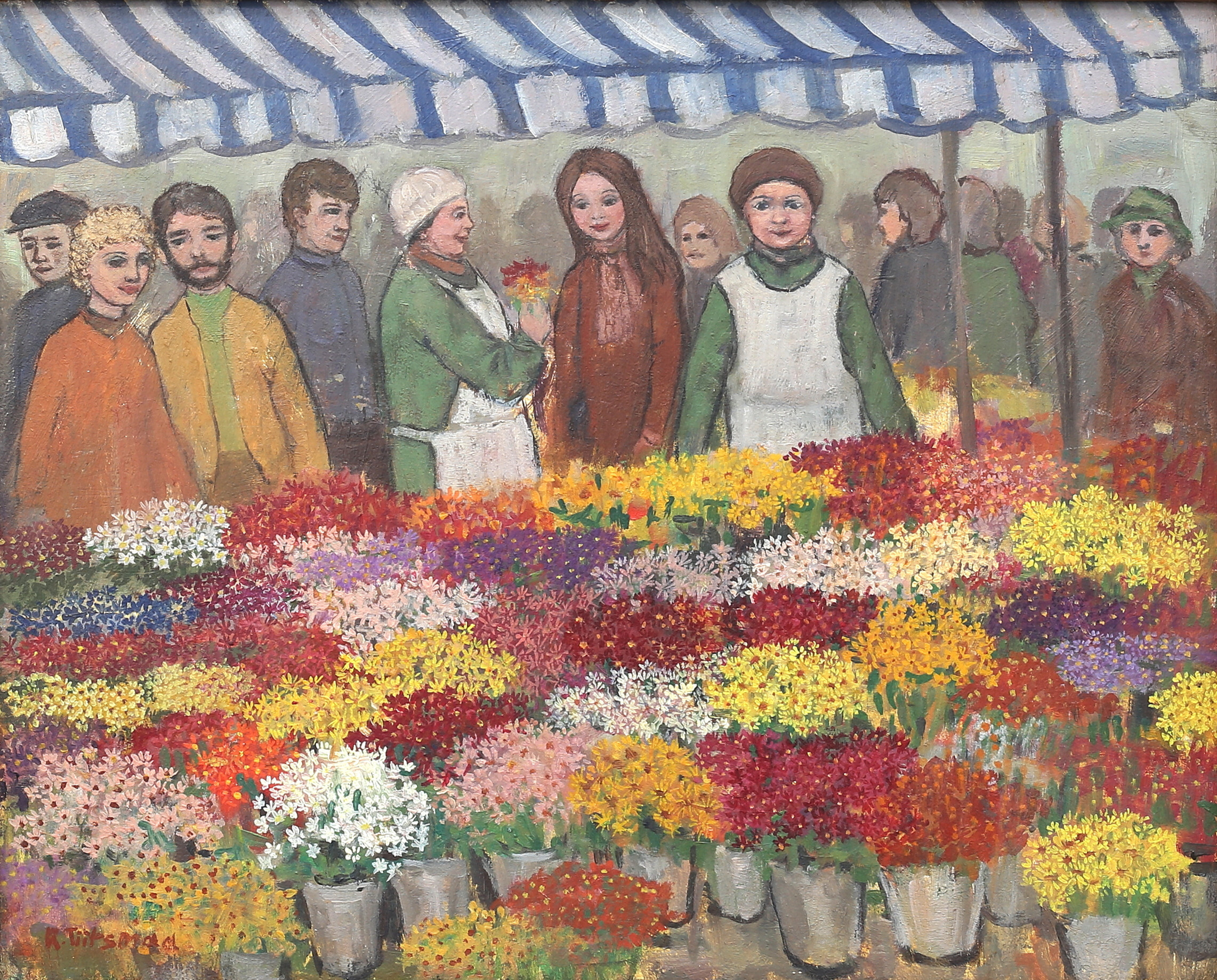 RESA TIITSMAA. (Kuressaare, Ösel, Estland) Blomstertorg, olja på pannå, signerad.