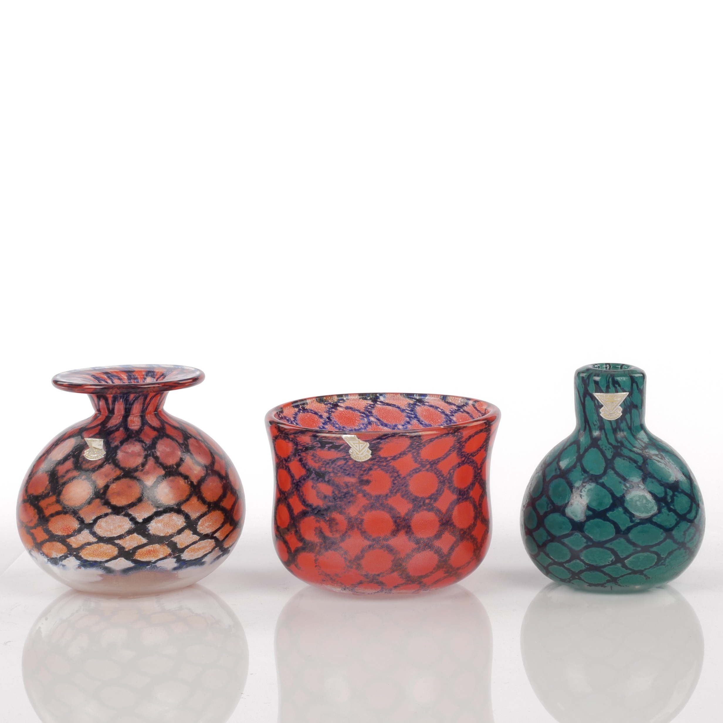 KJELL BLOMBERG. Vaser och skål, 3 st, "Printura", glas, Gullaskruf.