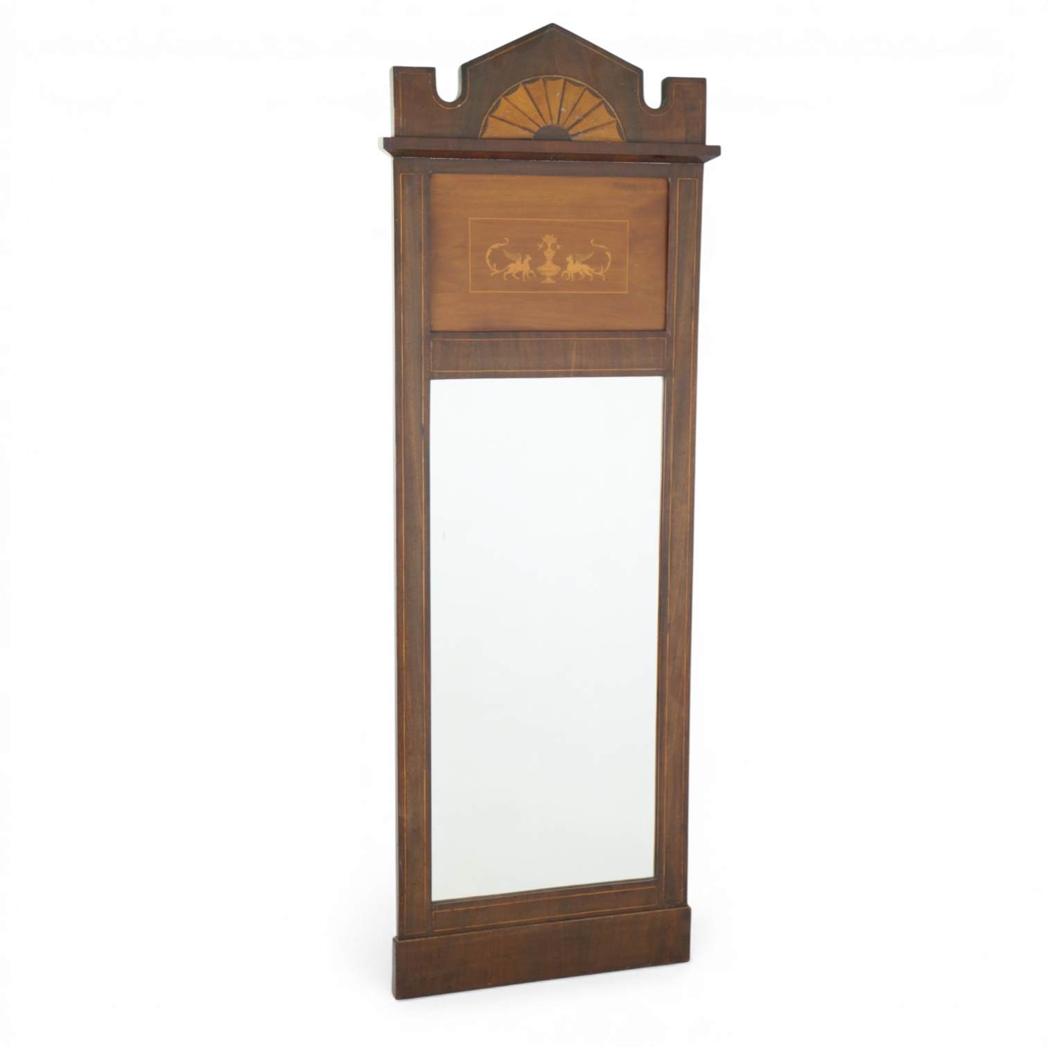 SPEGEL, empirstil, mahognyfanér med inslag av intarsia, 1800-tal.