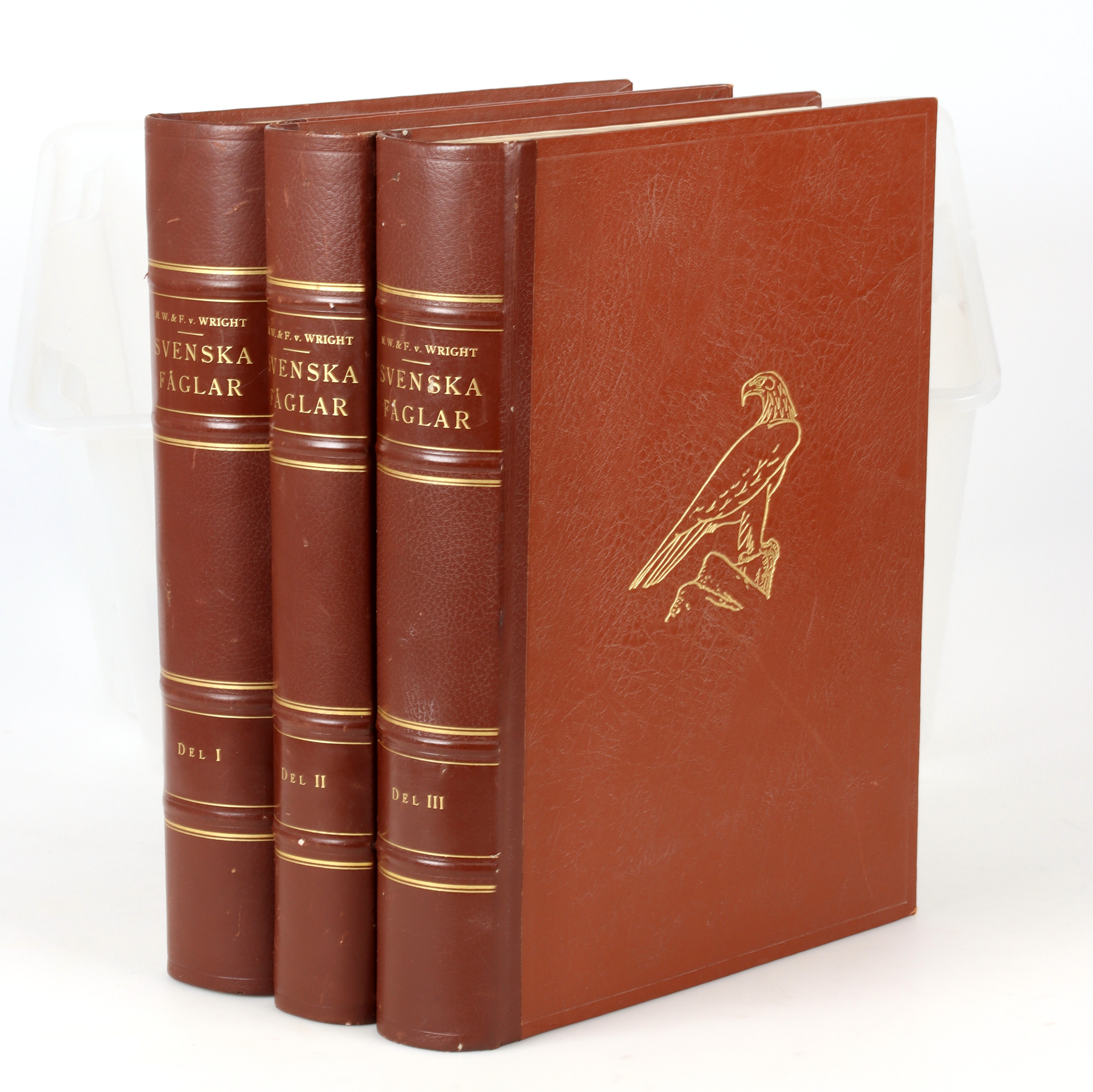 BÖCKER, 3 vol, "Svenska Fåglar", M.,W. och F. von Wright, andra uppl, 1927 - 1929.