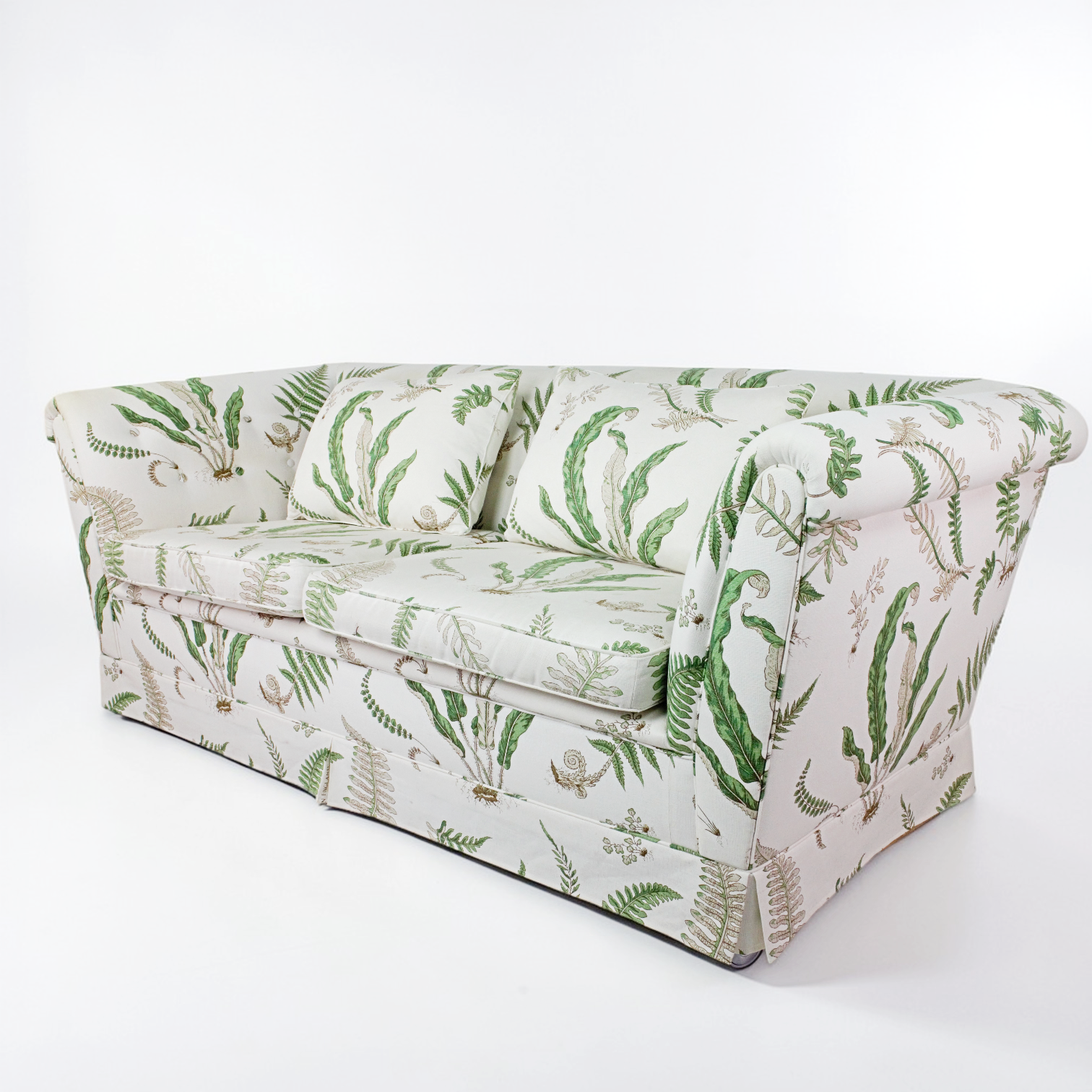 SOFFA, 2-sits, djupstoppad rygg, lösa sittkuddar, två soffkuddar, klädsel "Stensöta", GP & J Baker för Firma Svenskt Tenn.