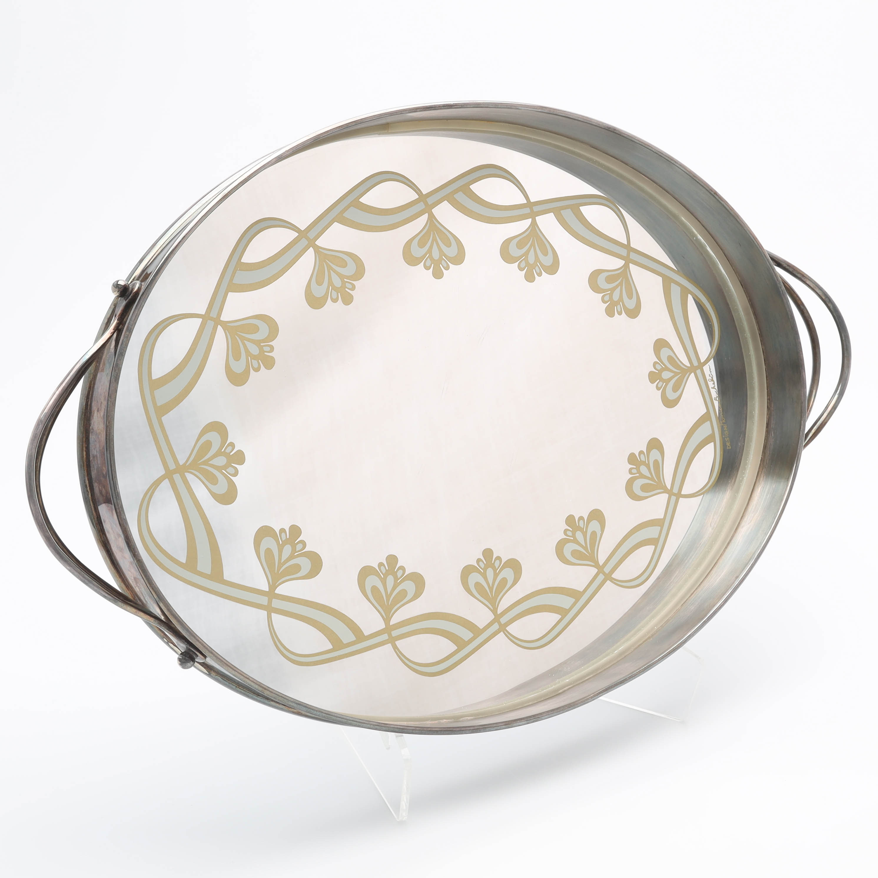 MONICA BACKSTRÖM. Bricka, nysilver samt spegelglas, Gense.