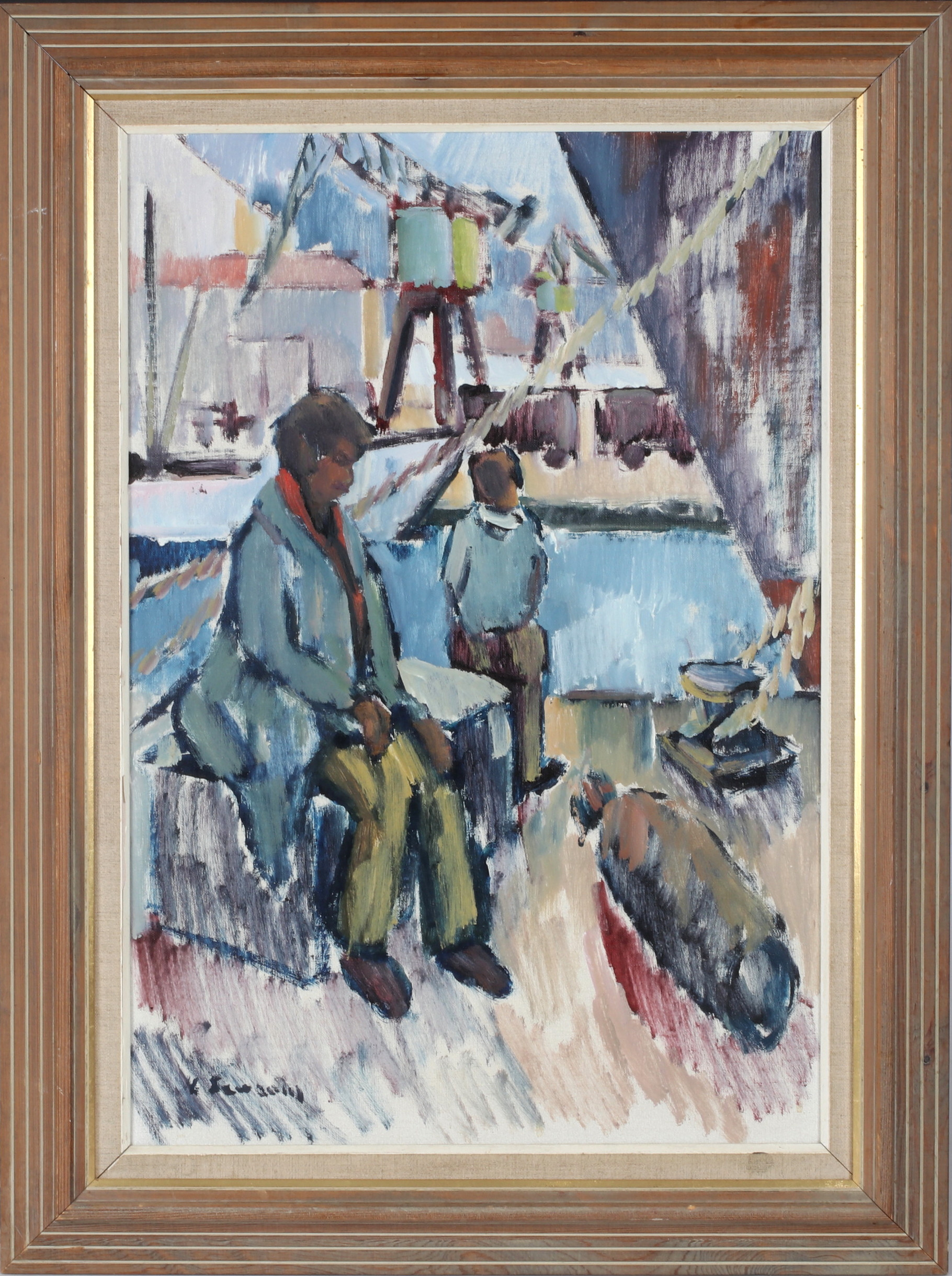 NILS SEVERIN. Vid kajen, olja på duk, signerad.