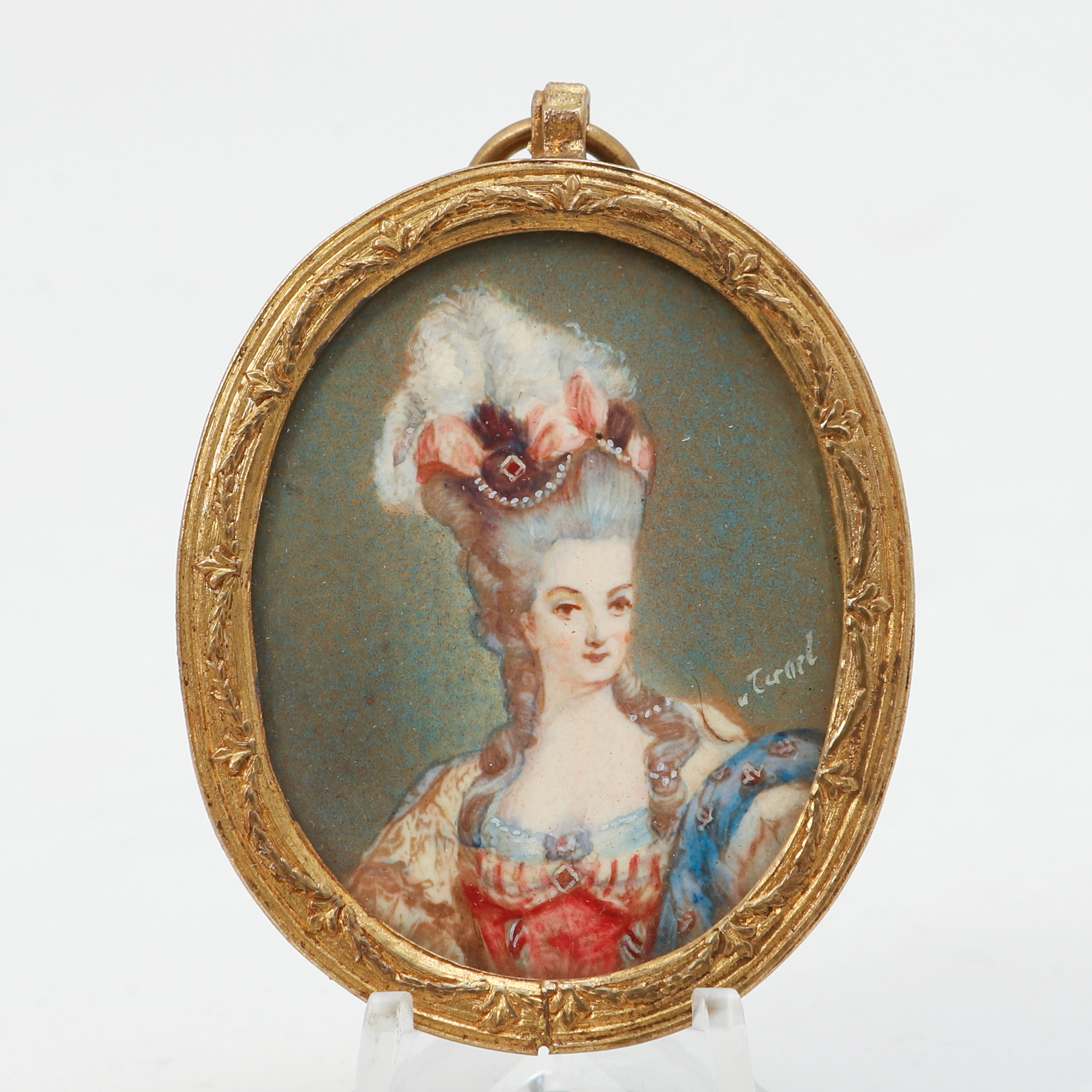 OIDENTIFIERAD KONSTNÄR. Miniatyrmålning, "Marie Antoinette", signerad.