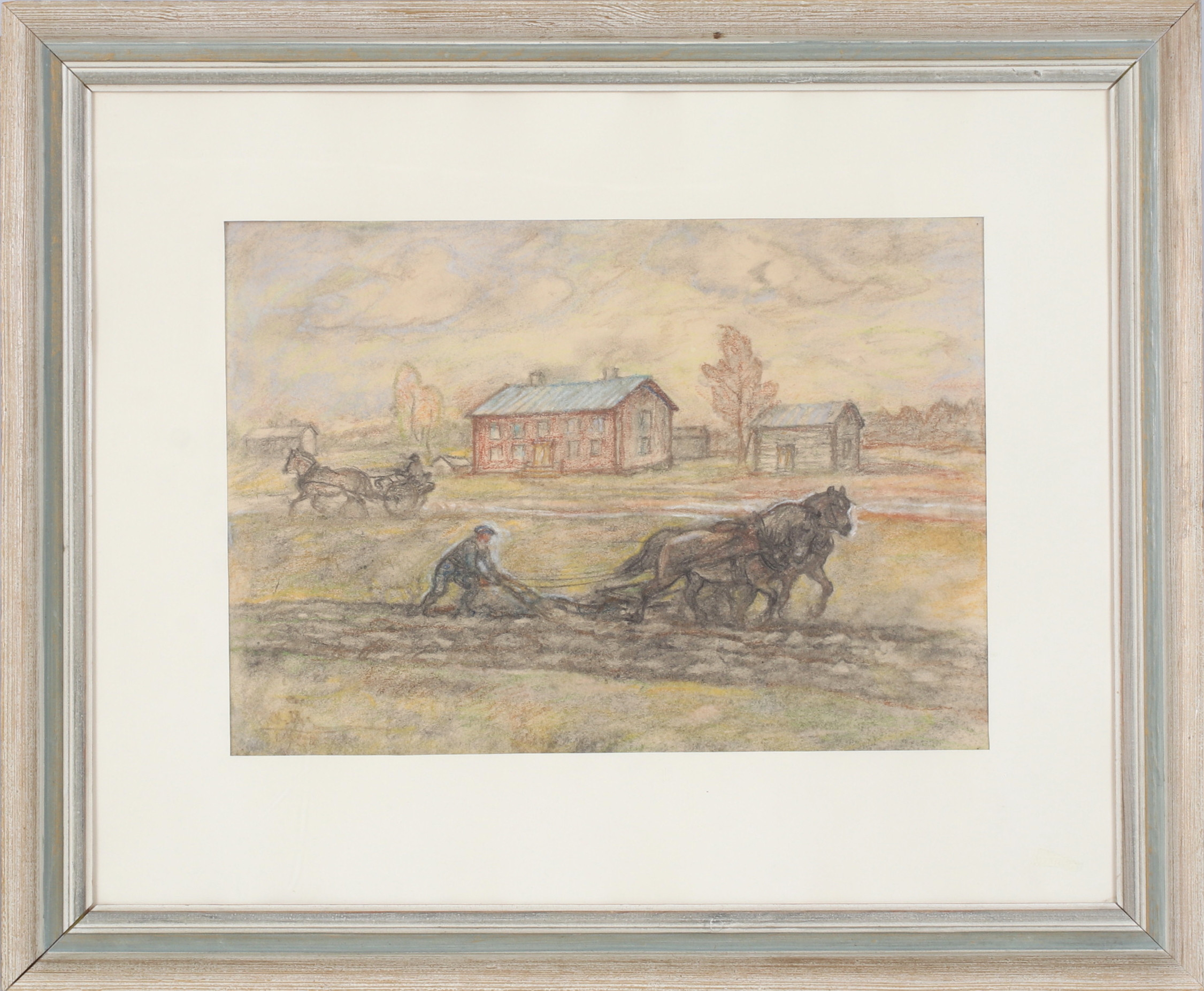 ACKE ÅSLUND. Åkerplöjning, pastell, monogramsignerad och daterad.
