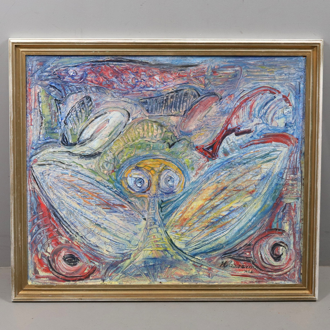 OIDENTIFIERAD KONSTNÄR. OLJA PÅ PANNÅ, "Fjäril", signerad H. Gustavsson, daterad -66.