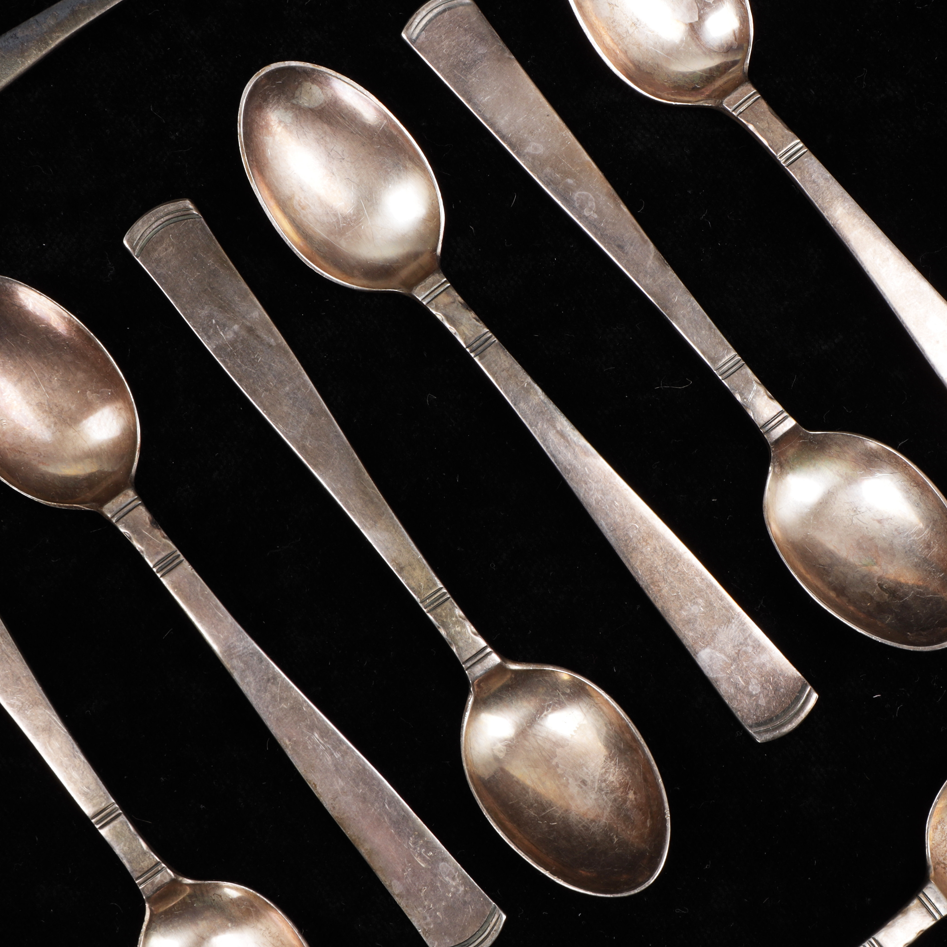 KAFFESKEDAR, 8 st, silver, "Rosenholm", totalvikt 128 gram.