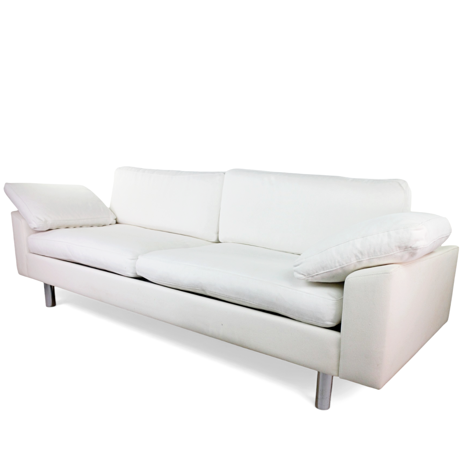 SOFFA, 3-sits, dunfyllda lösa sitt-& ryggkuddar, klädsel ljus grov bomull, nutida.