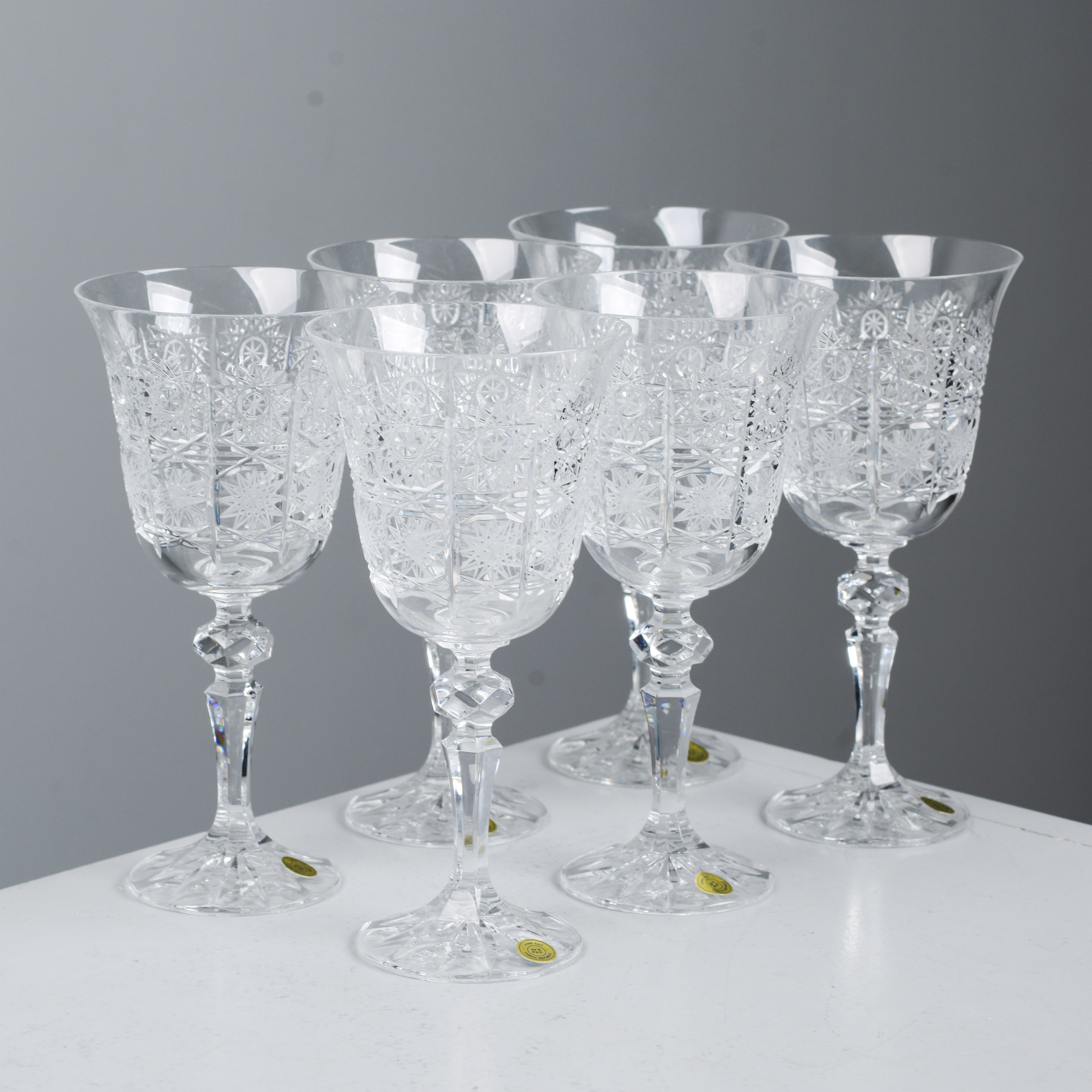 VINGLAS, 6 st, blykristall, Tjeckoslovakien.