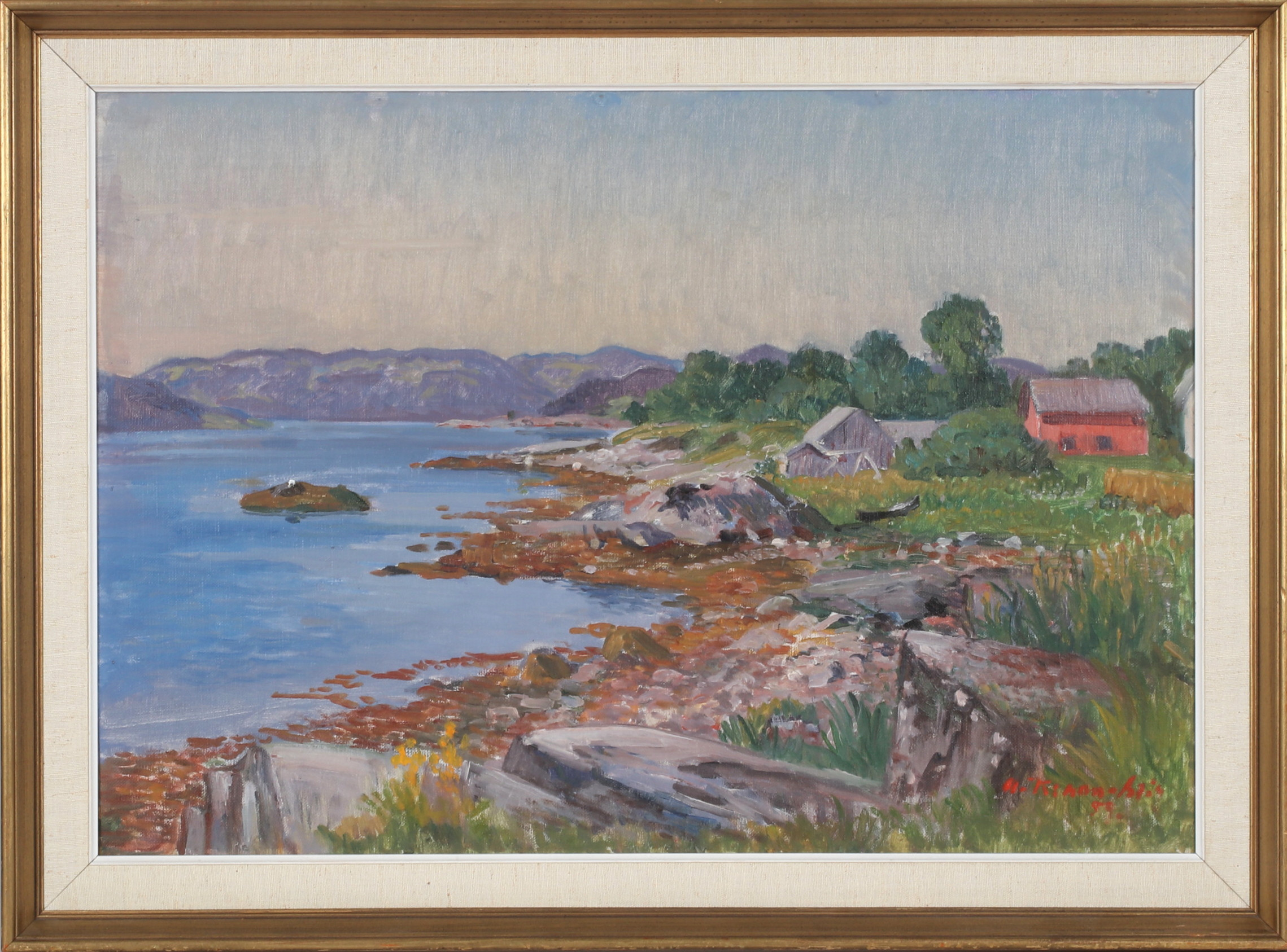 ANTE KARLSSON-STIG. Fjordmotiv Trondheim, olja på pannå, signerad och daterad 53.