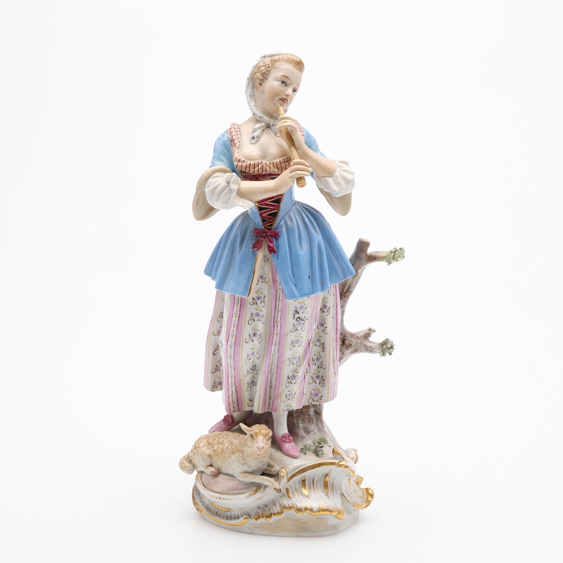 JOHANN JOACHIM KAENDLER. FIGUR, PORSLIN, HERDINNA, MODELL 3X UR SCHÄFERFIGUREN, MEISSEN, 1900-TAL.