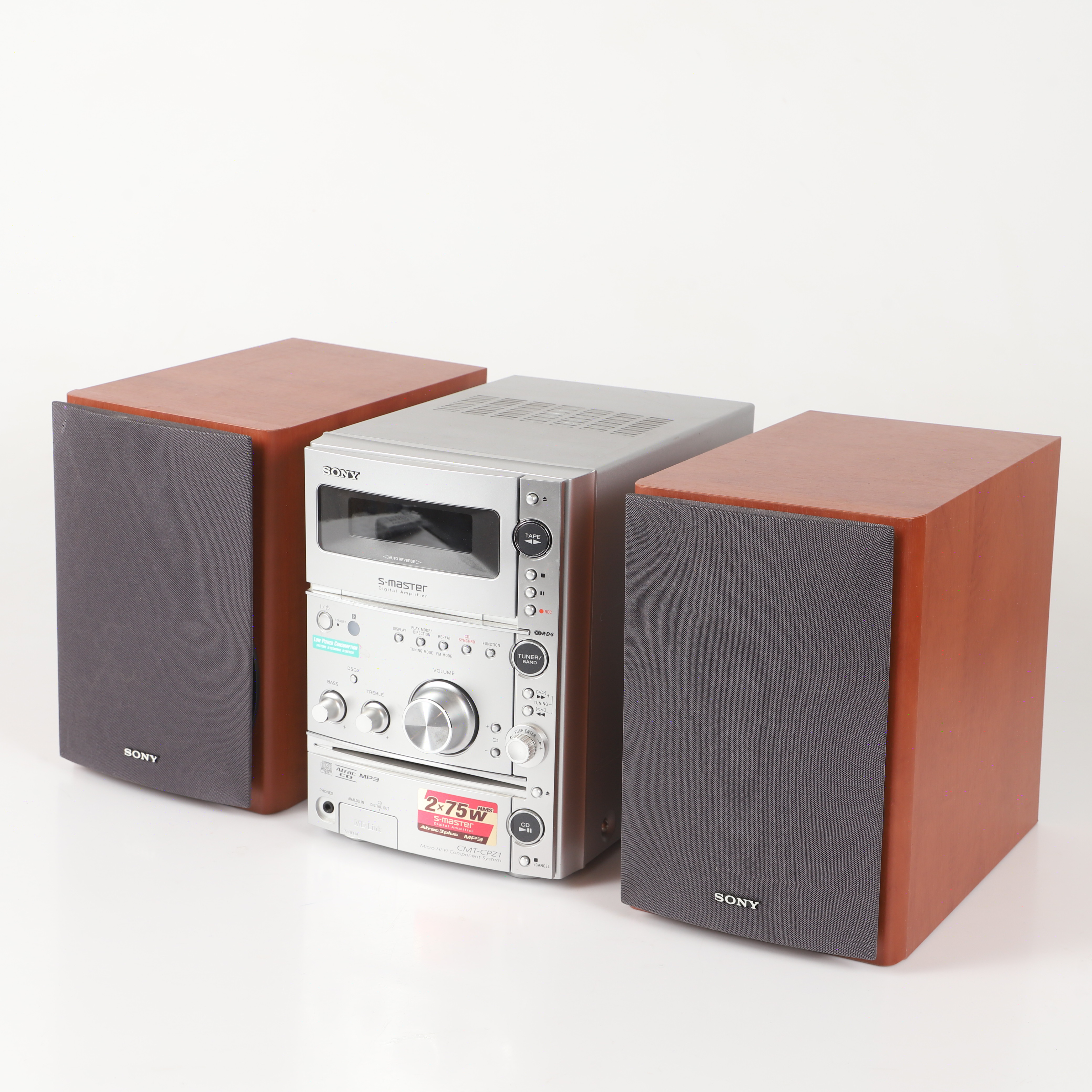 CD-/KASSETTSPELARE MED HÖGTALARE, S-master, Sony.