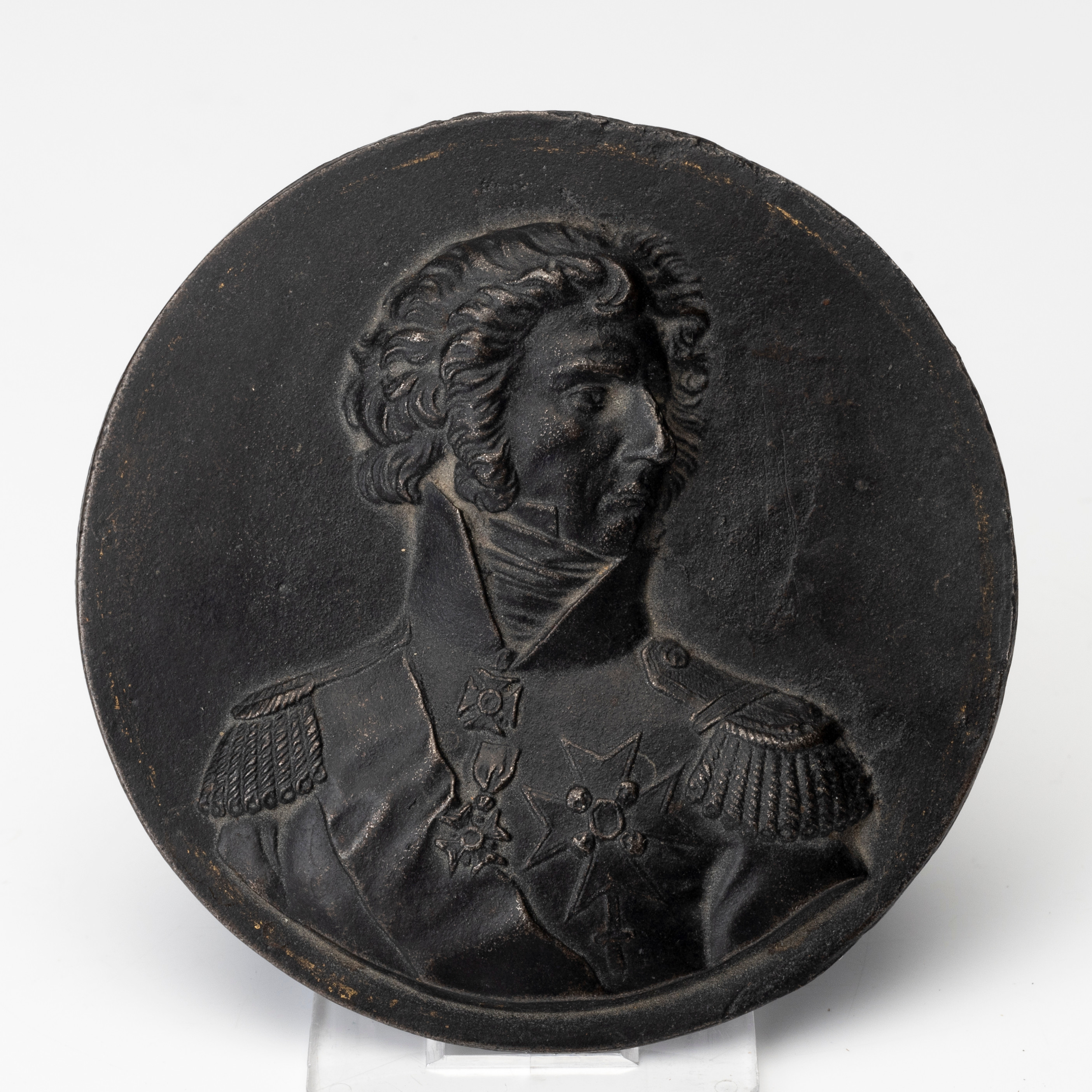 PLAKETT/MEDALJONG, Porträtt av Karl XIV Johan i relief, järn, 1800-talets första hälft.