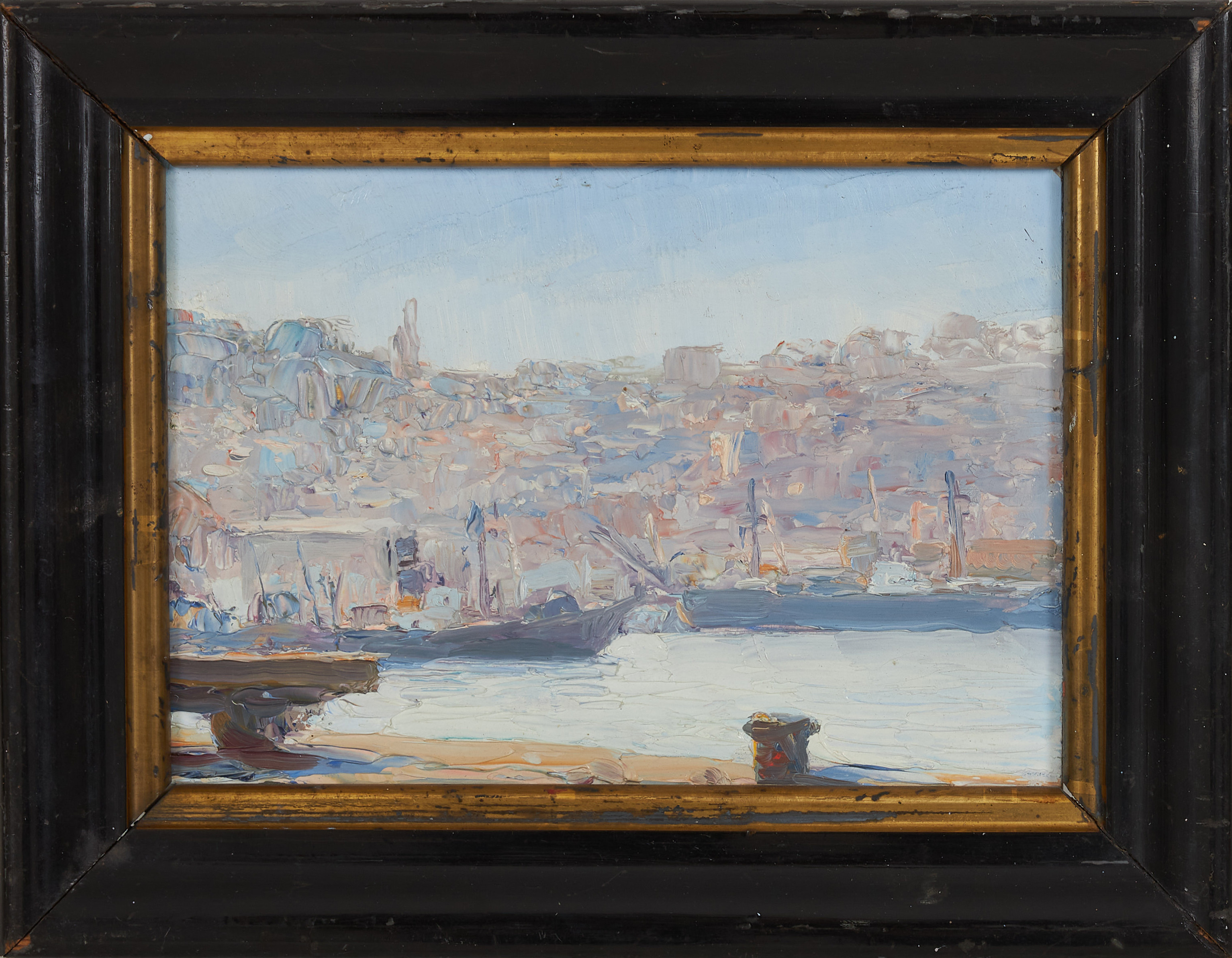 MIGUEL VENEGAS CIFUENTES. Motiv från Valparaiso, Chile, olja på pannå, signerad.