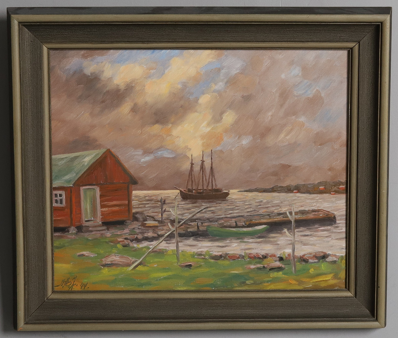 OIDENTIFIERAD KONSTNÄR. Olja på duk, "Kustmotiv", signerad och daterad -1944.