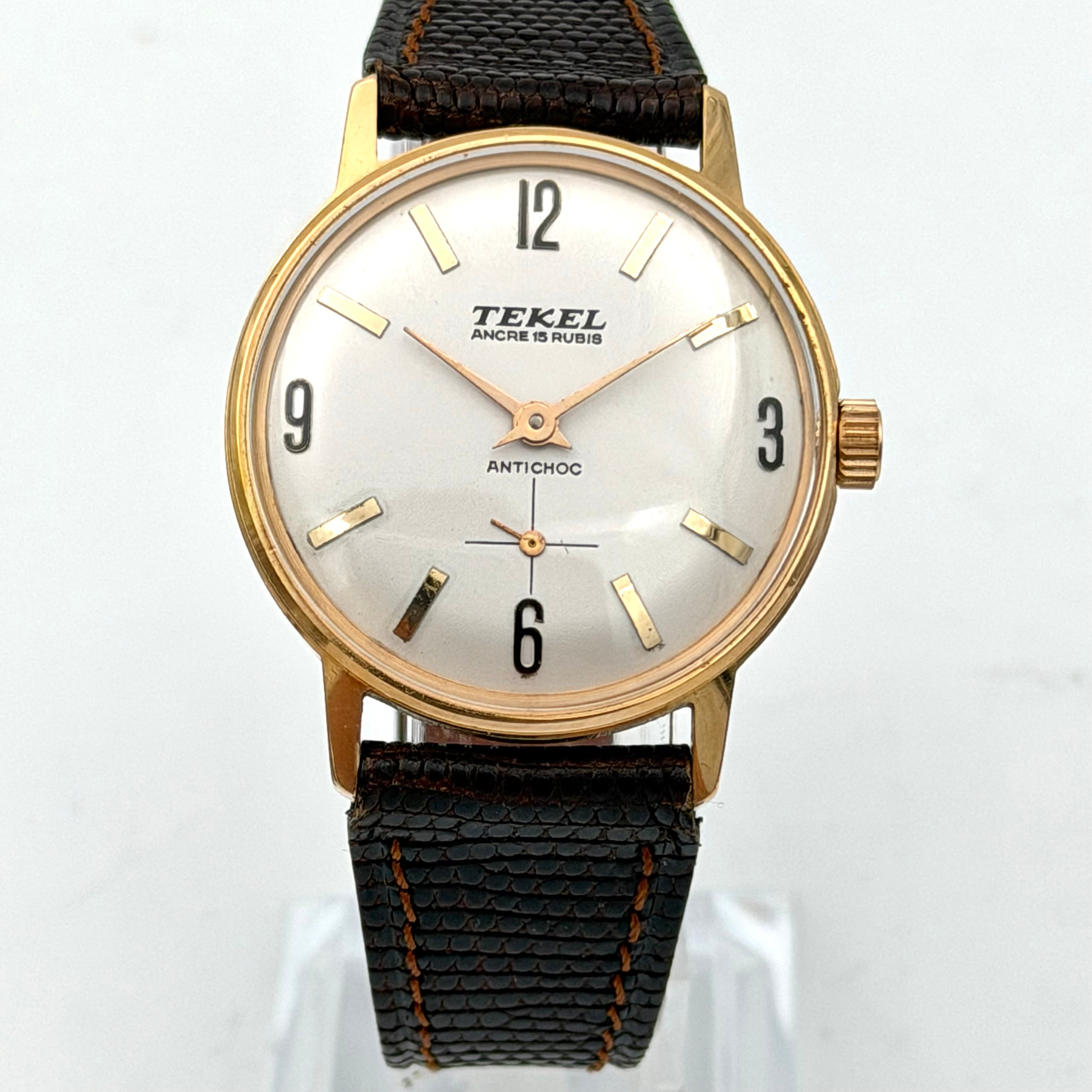 TEKEL, armbandsur, manuell, gulddoublé, antichoc, ancre 15 Rubis, camions unic fiat.