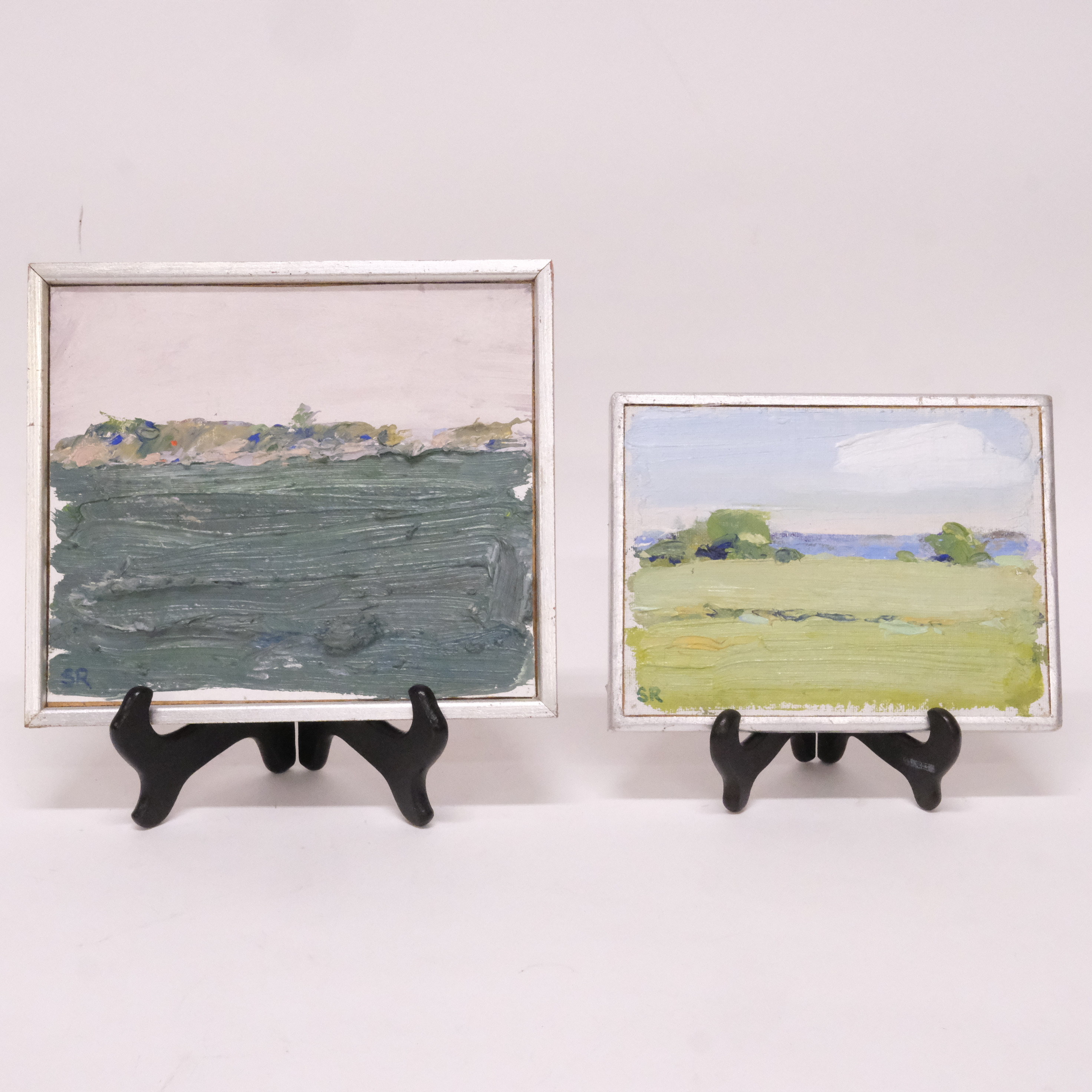 STEN-OSCAR RUNDGREN. SKÄRGÅRDS LANDSKAP, OLJA PÅ PANNÅ, TVÅ STYCKEN.